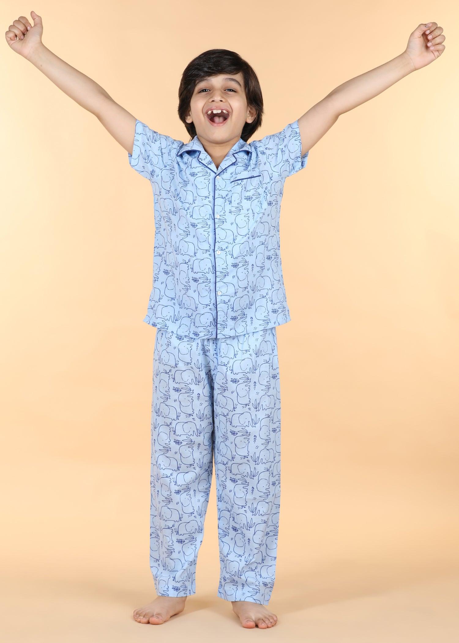 Hasti Blue Half Sleeves Cotton Unisex Nightsuit (1-12 Yrs) Ratan Texprocess Pvt. Ltd