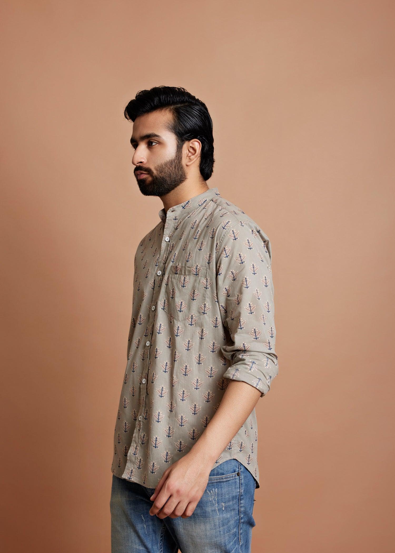 Grey Regular Cotton Full Sleeve Shirt Ratan Texprocess Pvt. Ltd