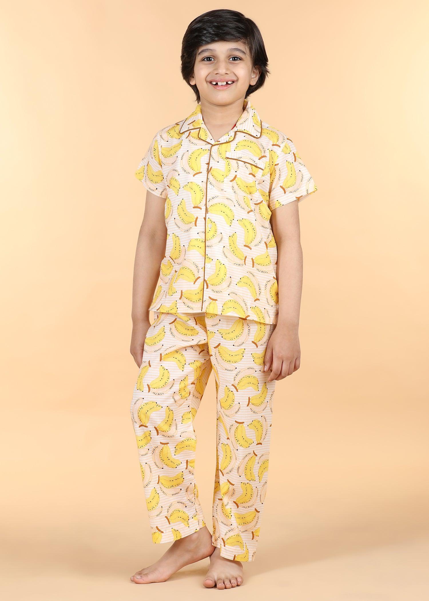 Banana Yellow Half Sleeves Cotton Unisex Nightsuit (1-12 Yrs) Ratan Texprocess Pvt. Ltd