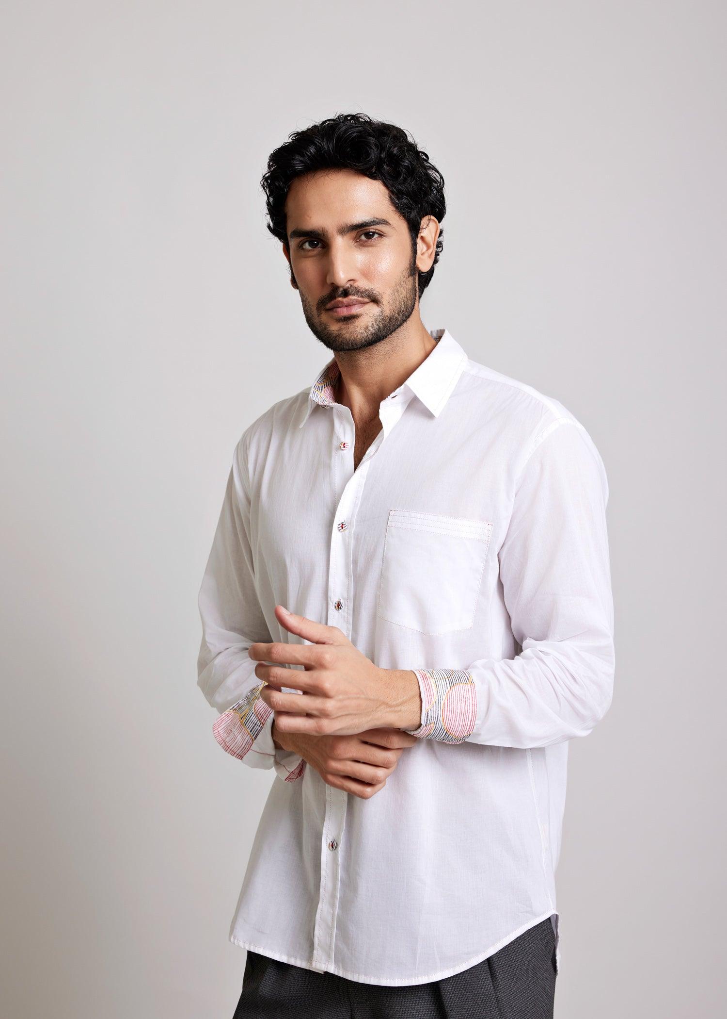 White Regular Cotton Hazel Stripes Print Full Sleeve Shirt Ratan Texprocess Pvt. Ltd