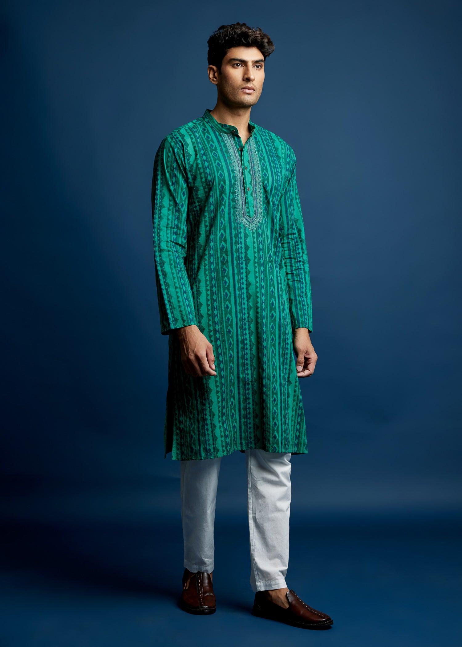 Men's Cotton Kurta Pine Green Ratan Texprocess Pvt. Ltd