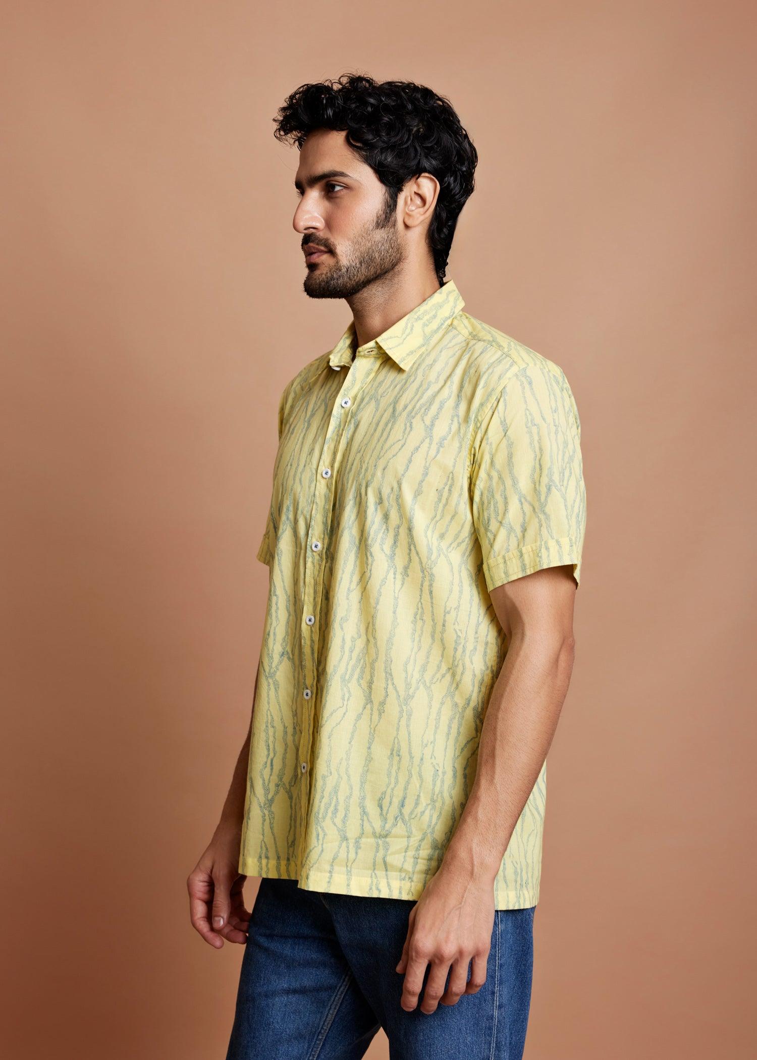 Yellow Desert Print Regular Cotton Half Sleeve Shirt Ratan Texprocess Pvt. Ltd
