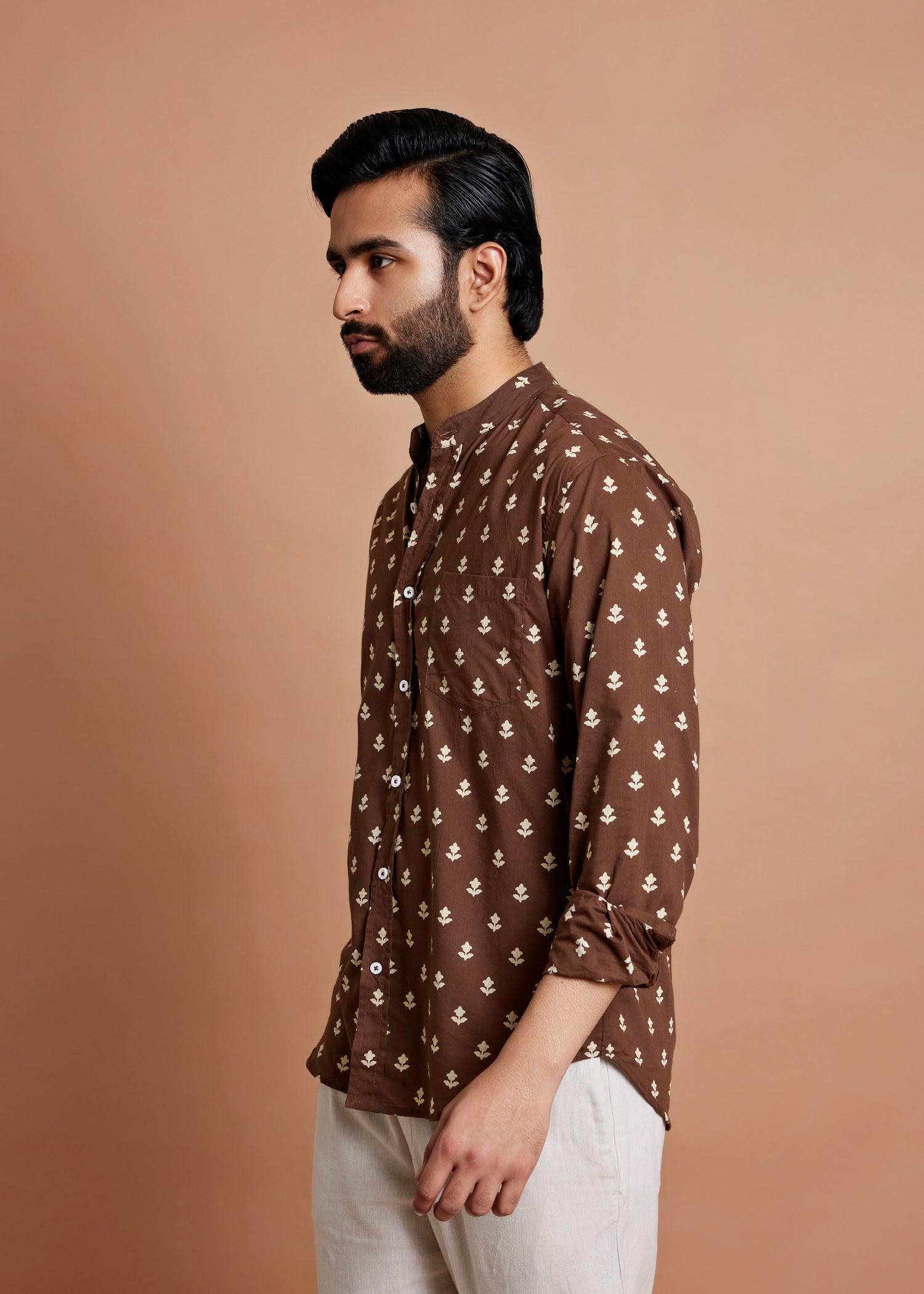 Dark Brown Regular Cotton Full Sleeve Shirt Ratan Texprocess Pvt. Ltd