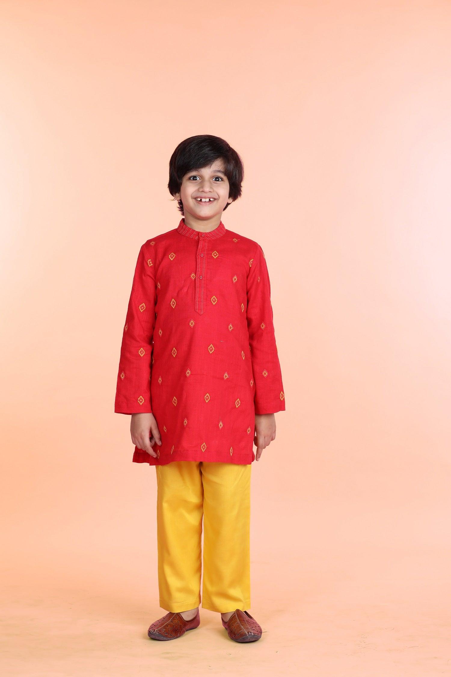 Utsav Red Embroidered Kurta Boys (12 Months-12 Years) Ratan Texprocess Pvt. Ltd