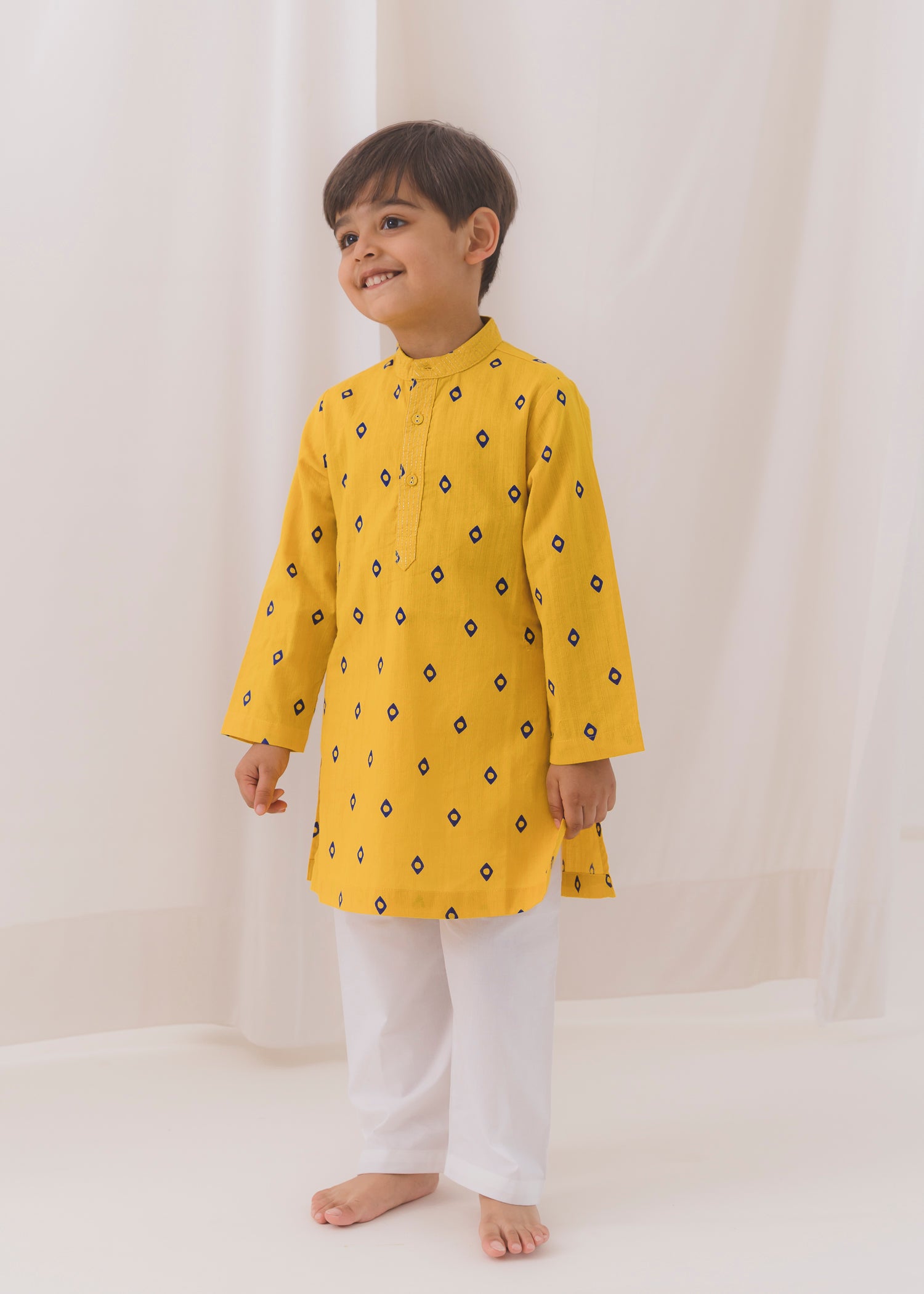 Diamond Dobby Cotton Kurta-Yellow (6 Month to 14 Year)