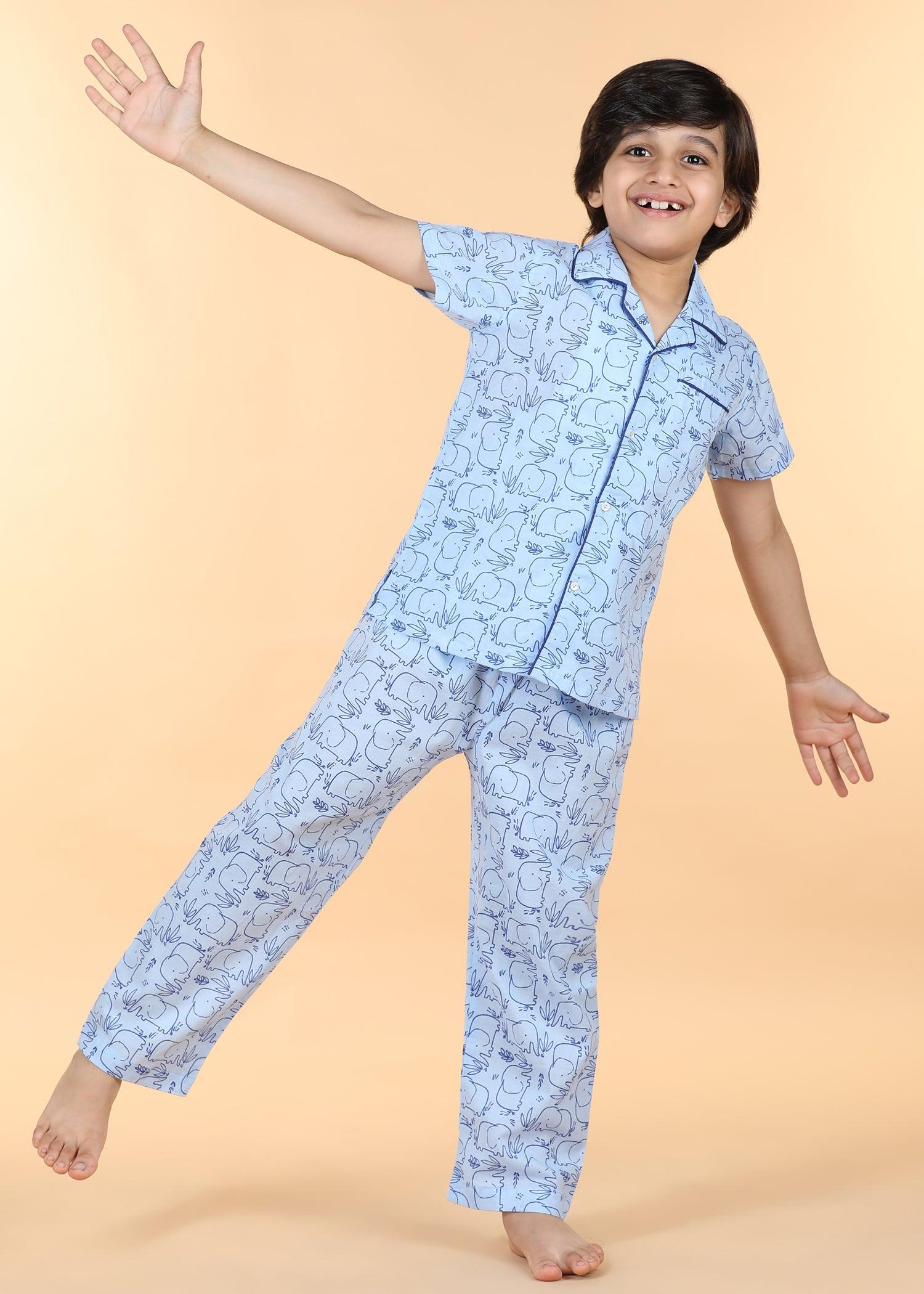 Hasti Blue Half Sleeves Cotton Unisex Nightsuit (1-12 Yrs) Ratan Texprocess Pvt. Ltd