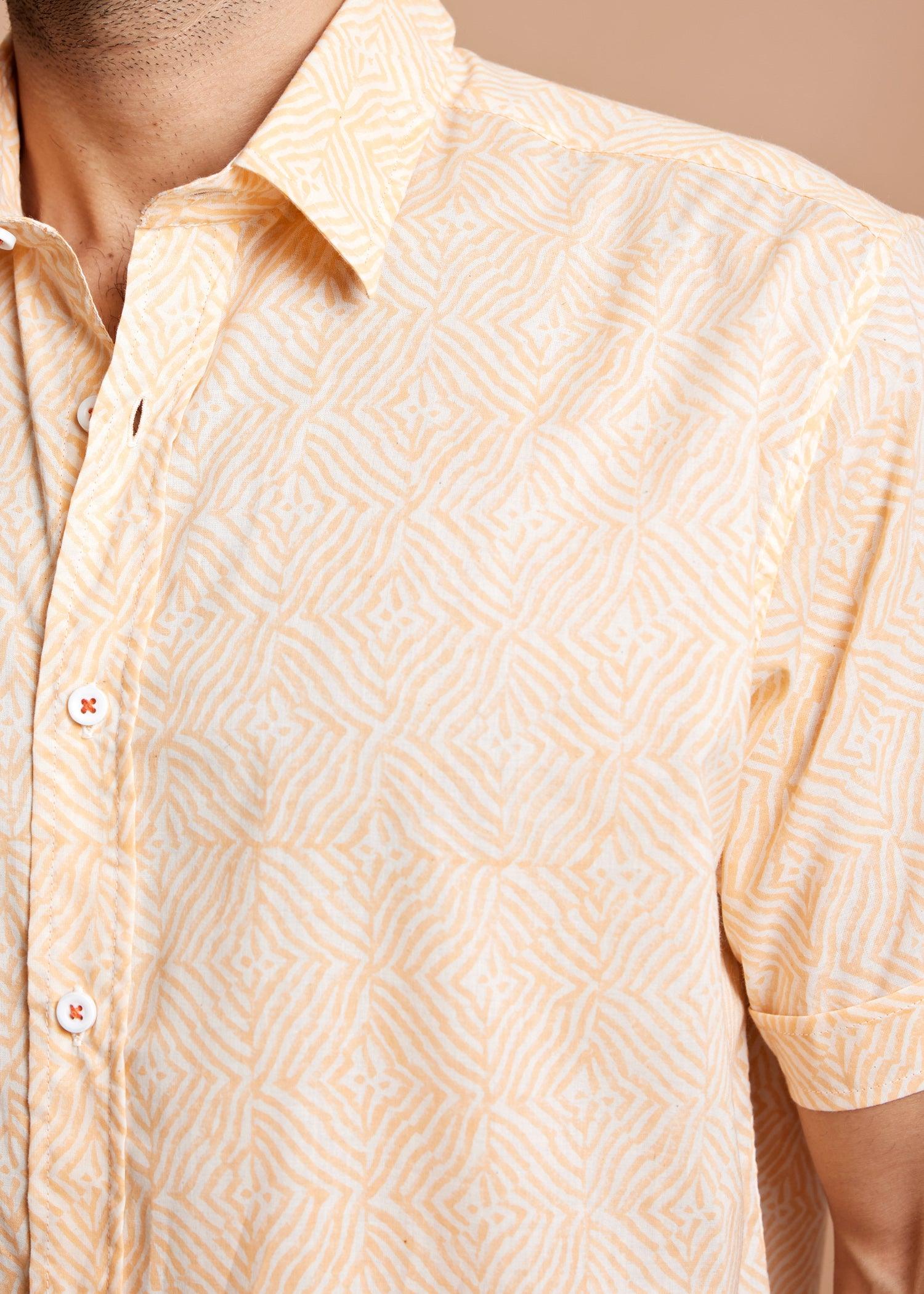 Crème & Orange Regular Cotton Half Sleeve Shirt Ratan Texprocess Pvt. Ltd