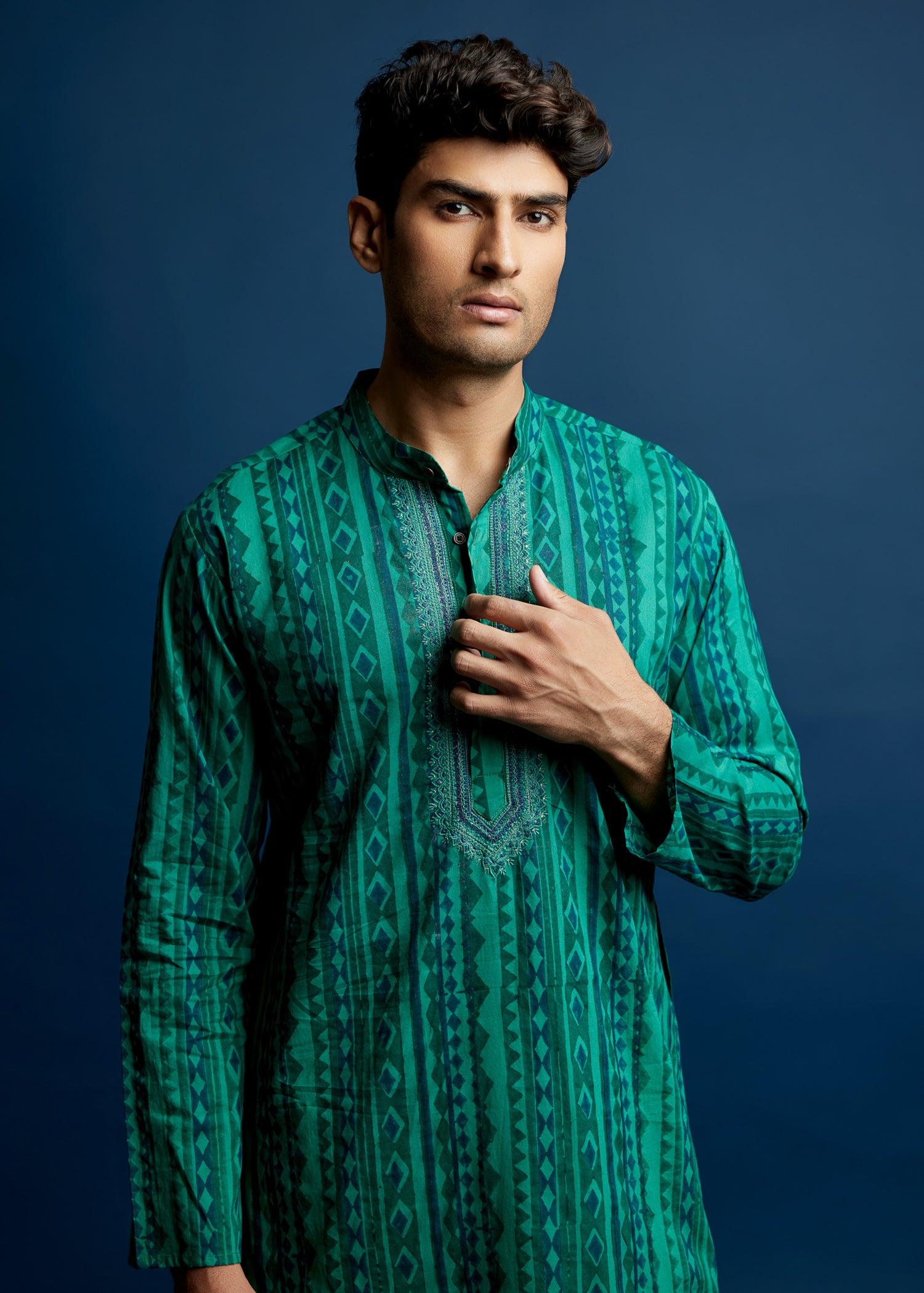 Men's Cotton Kurta Pine Green Ratan Texprocess Pvt. Ltd