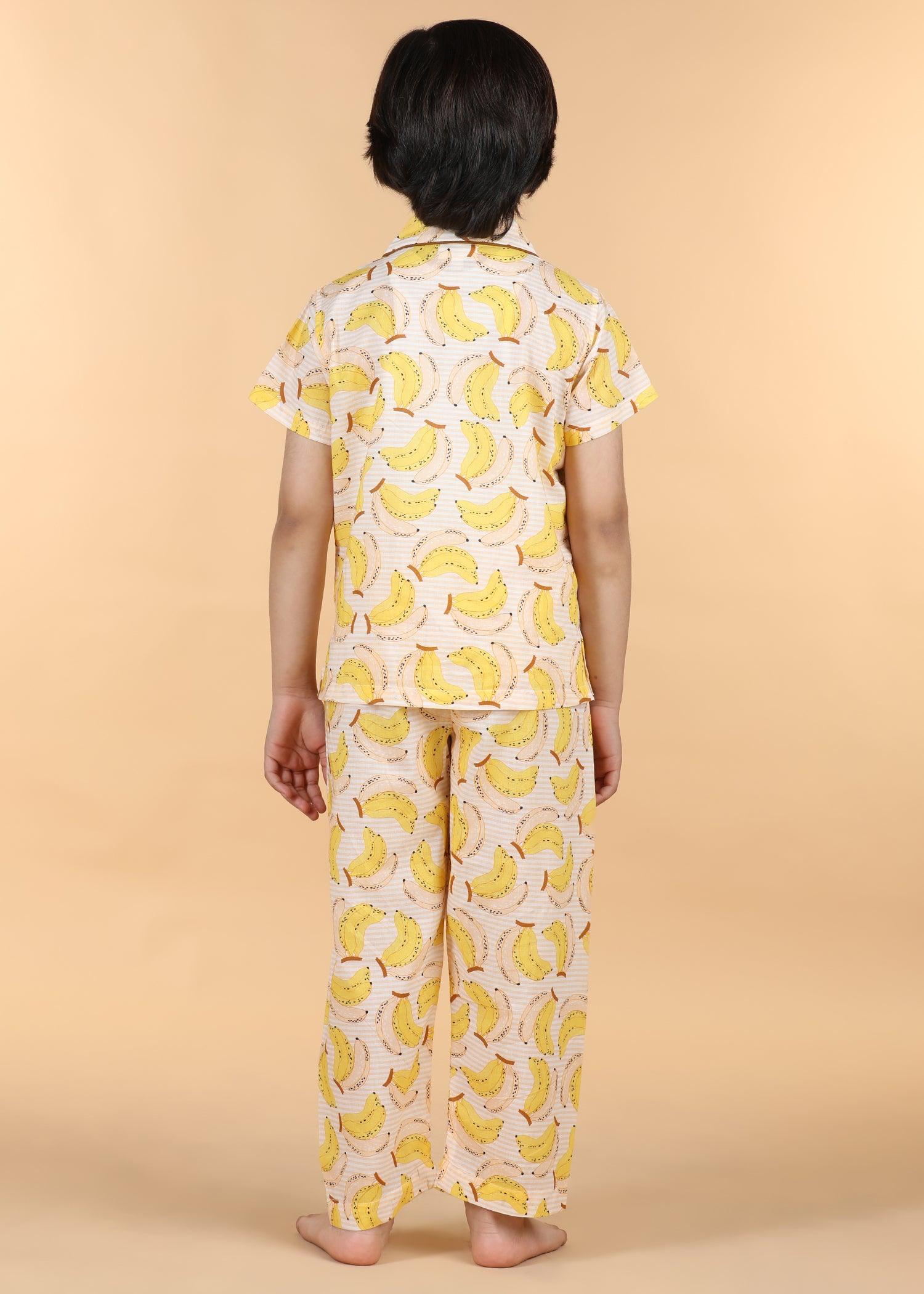 Banana Yellow Half Sleeves Cotton Unisex Nightsuit (1-12 Yrs) Ratan Texprocess Pvt. Ltd