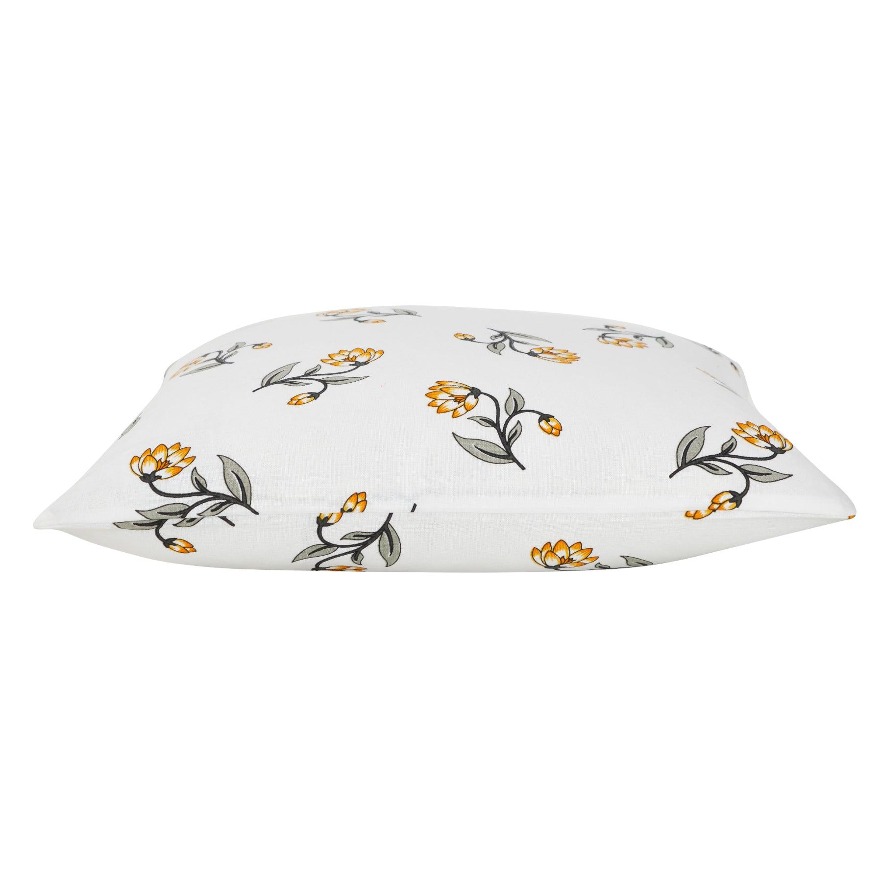 Saffron Yellow & Grey Hand Screen Print Cotton Cushion Cover Ratan Texprocess Pvt. Ltd