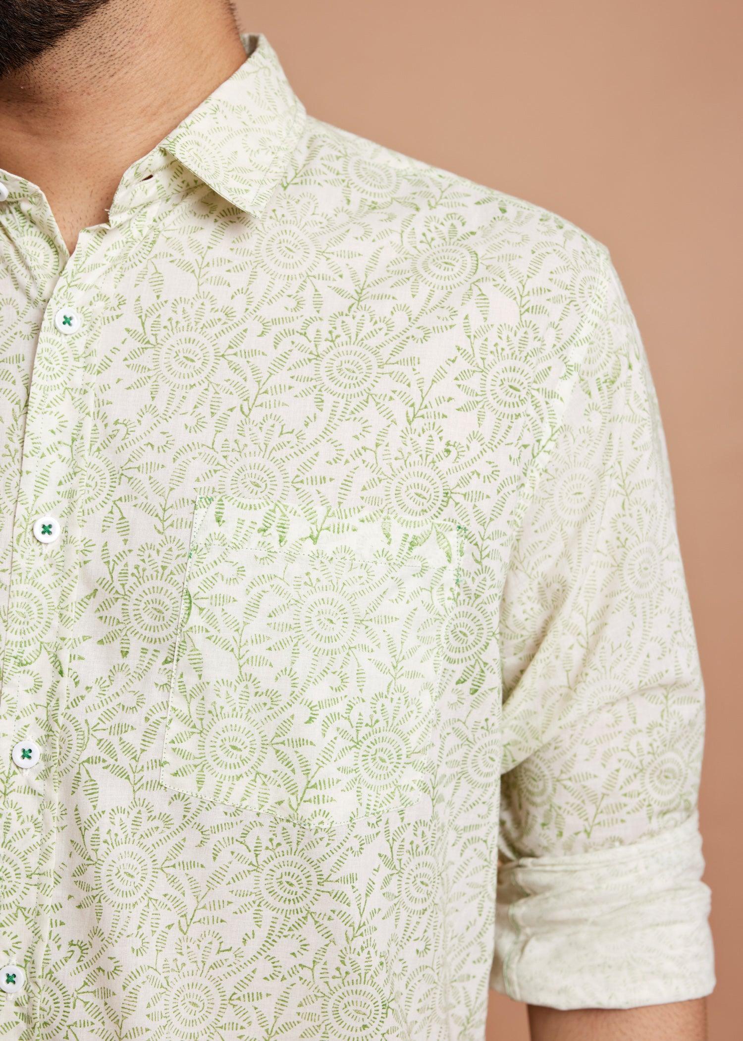 Crème Green Regular Cotton Full Sleeve Shirt Ratan Texprocess Pvt. Ltd