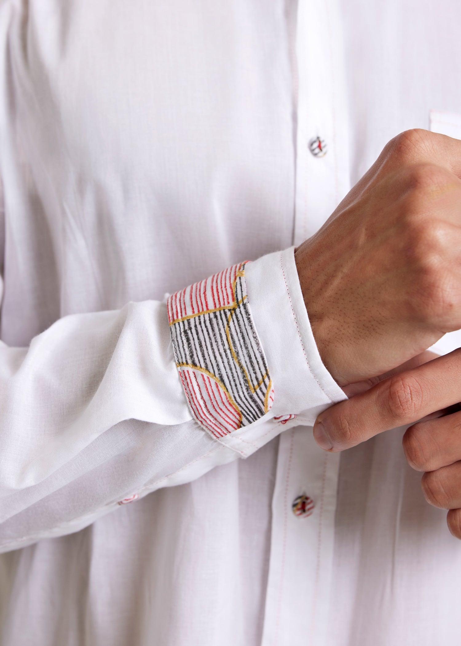 White Regular Cotton Hazel Stripes Print Full Sleeve Shirt Ratan Texprocess Pvt. Ltd