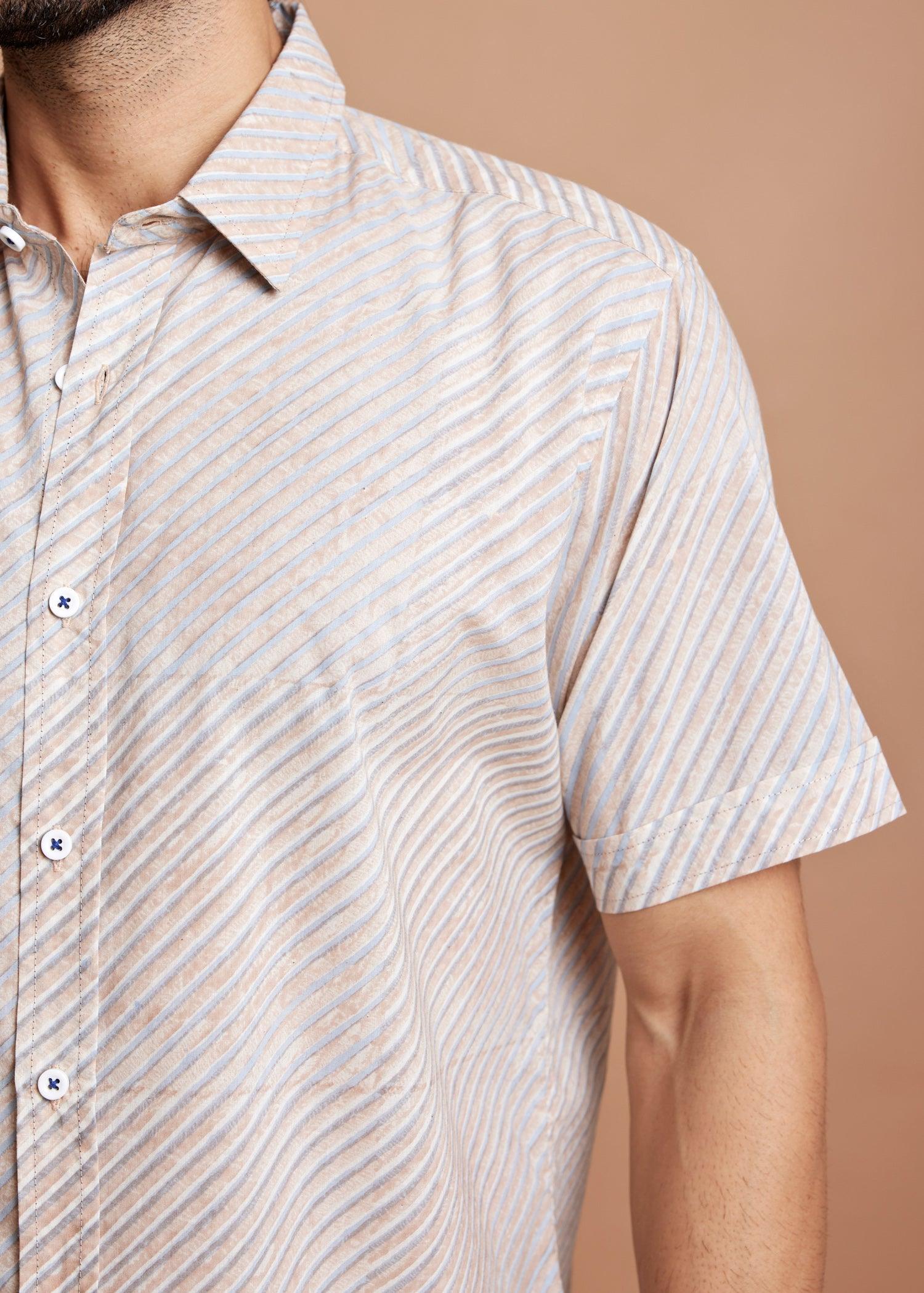 Crème Blue & Brown Regular Cotton Half Sleeve Shirt Ratan Texprocess Pvt. Ltd