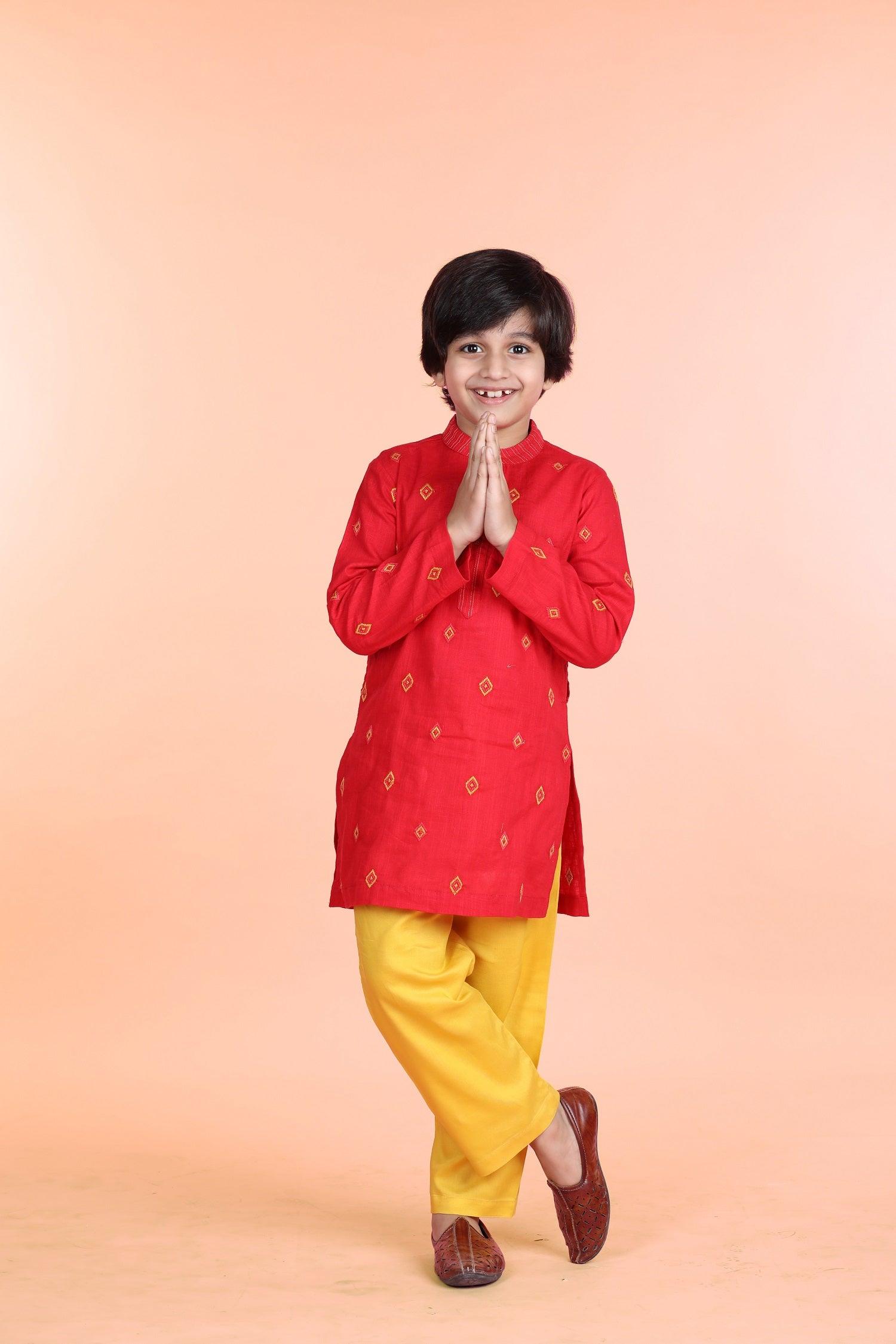 Utsav Red Embroidered Kurta Boys (12 Months-12 Years) Ratan Texprocess Pvt. Ltd