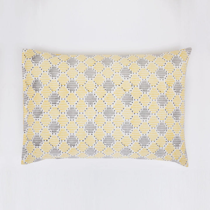 Geometric Quint Yellow & Grey Hand Block Print Cotton Pillow Cover