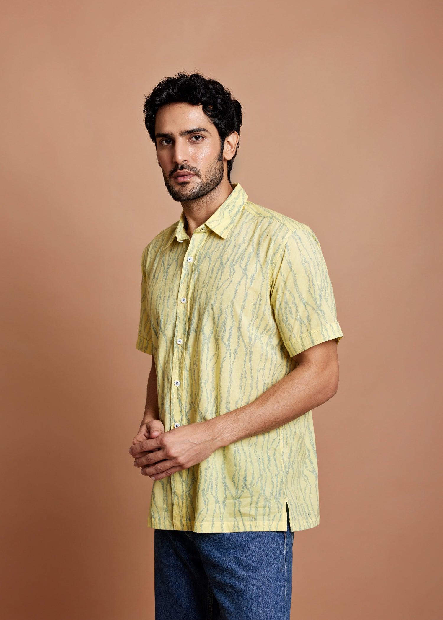 Yellow Desert Print Regular Cotton Half Sleeve Shirt Ratan Texprocess Pvt. Ltd