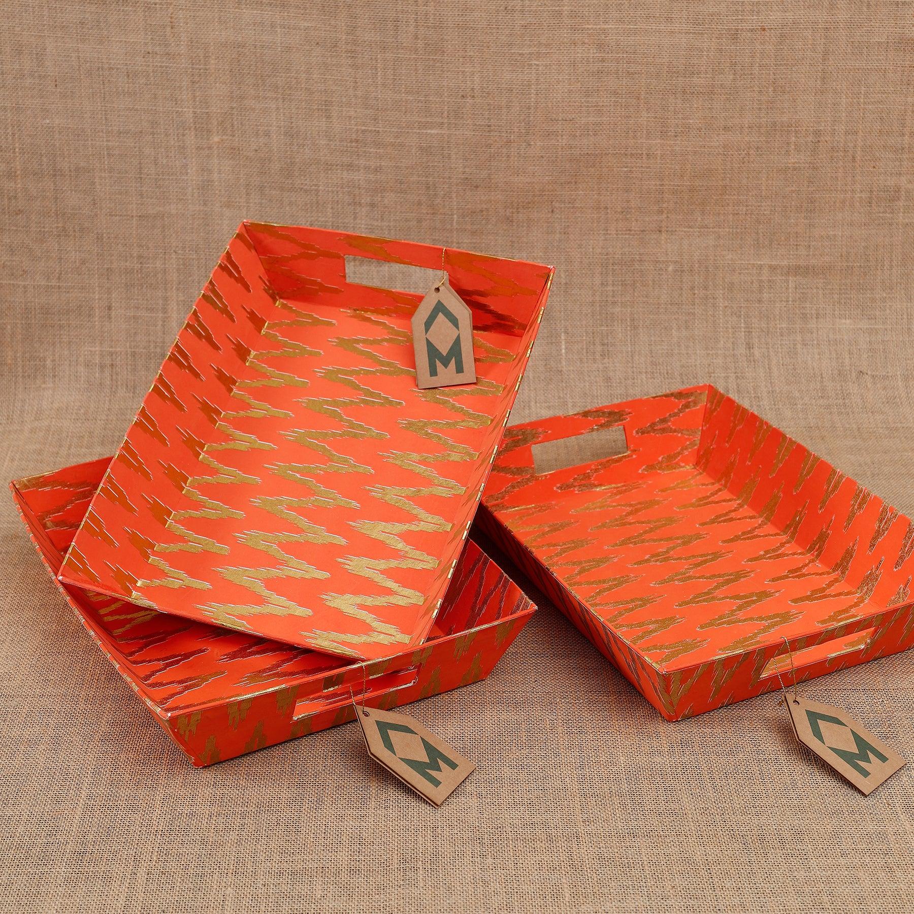 Ikat Orange Gift Tray Set of 3