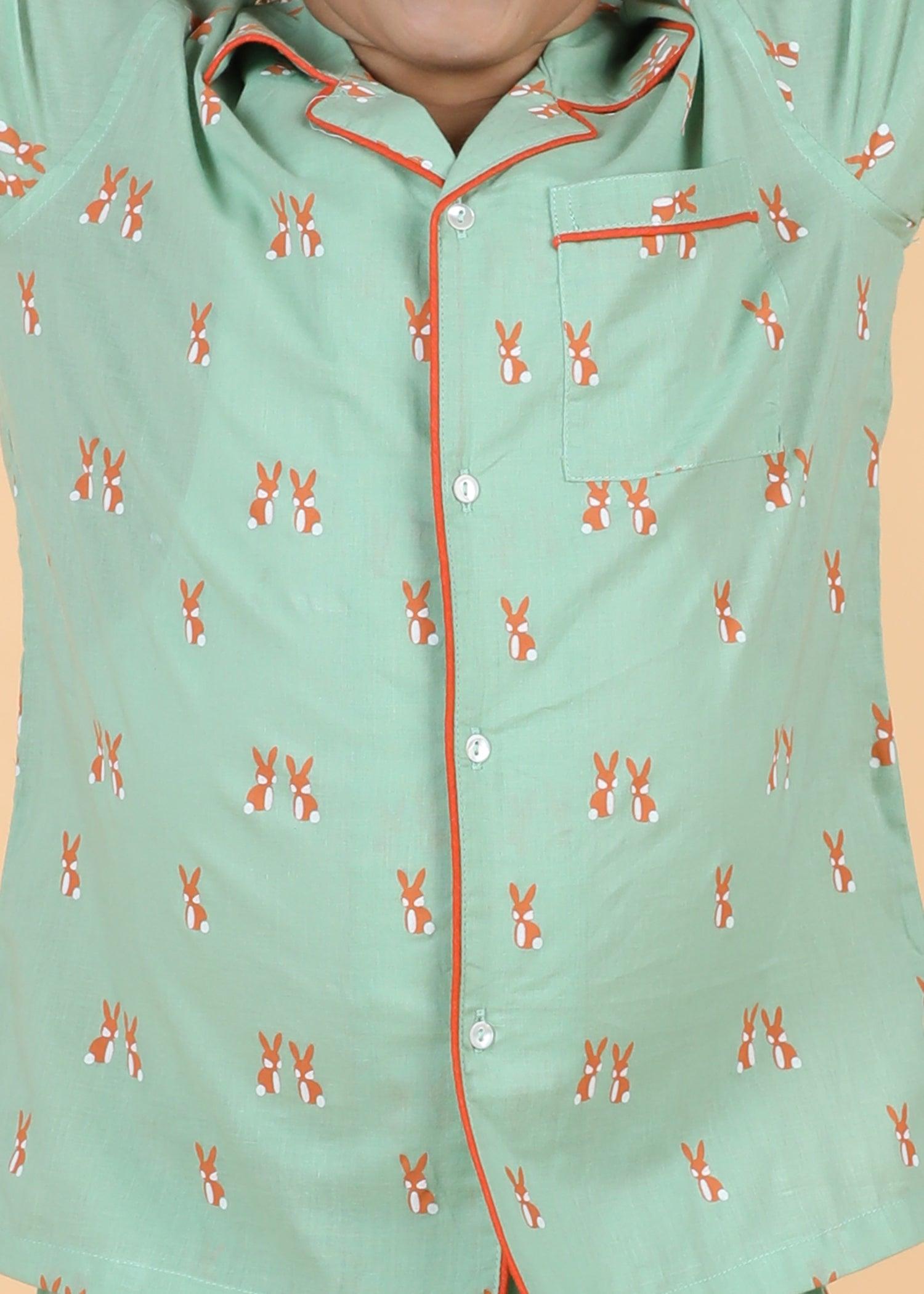 Rabbie Green Half Sleeves Cotton Unisex Nightsuit (1-12 Yrs) Ratan Texprocess Pvt. Ltd