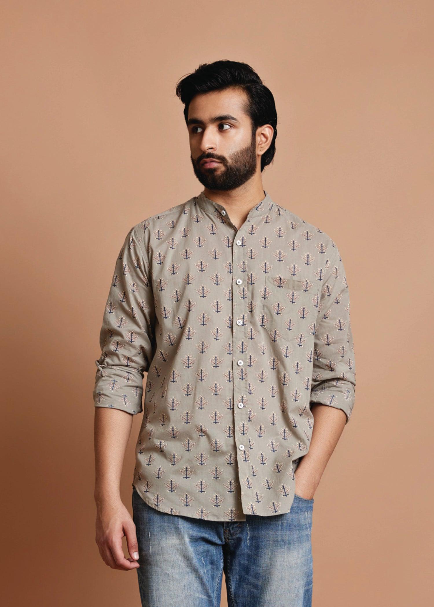 Grey Regular Cotton Full Sleeve Shirt Ratan Texprocess Pvt. Ltd