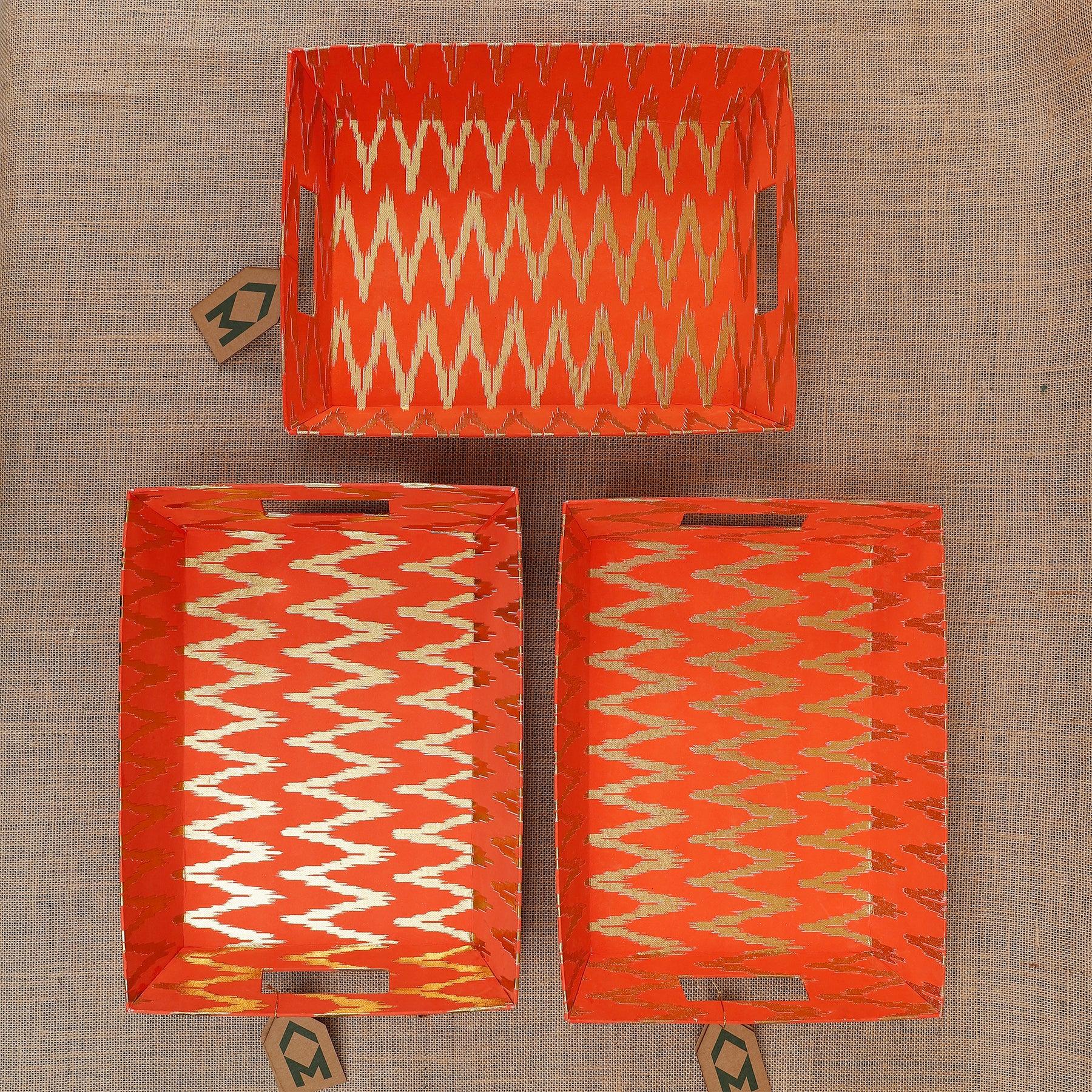 Ikat Orange Gift Tray Set of 3