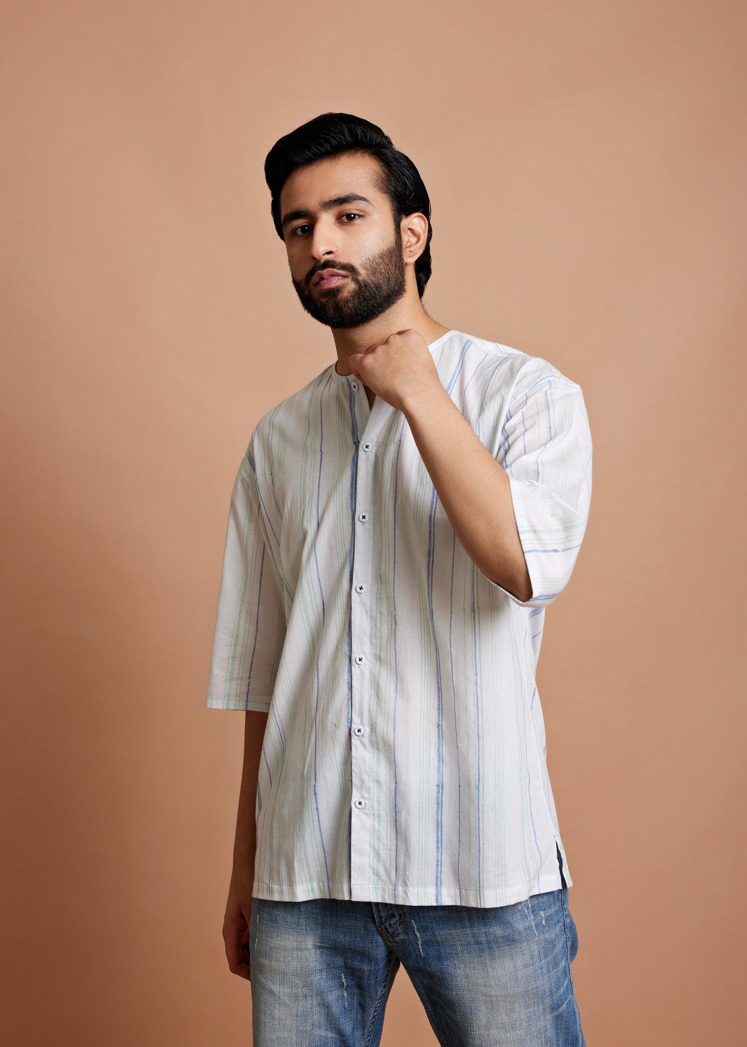 Blue Regular Cotton Essential Baggy Half Sleeve Shirt Ratan Texprocess Pvt. Ltd