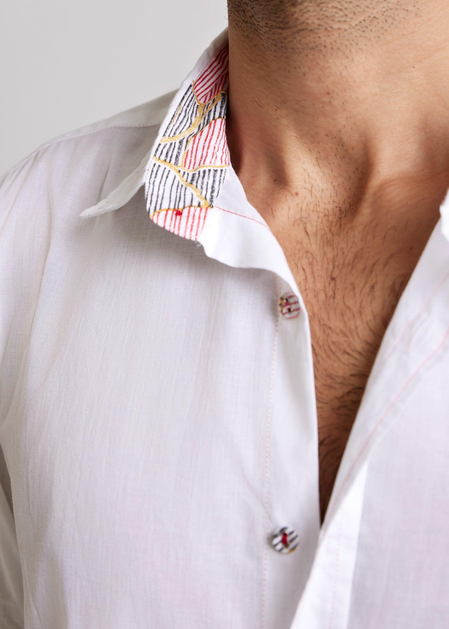 White Regular Cotton Hazel Stripes Print Full Sleeve Shirt Ratan Texprocess Pvt. Ltd