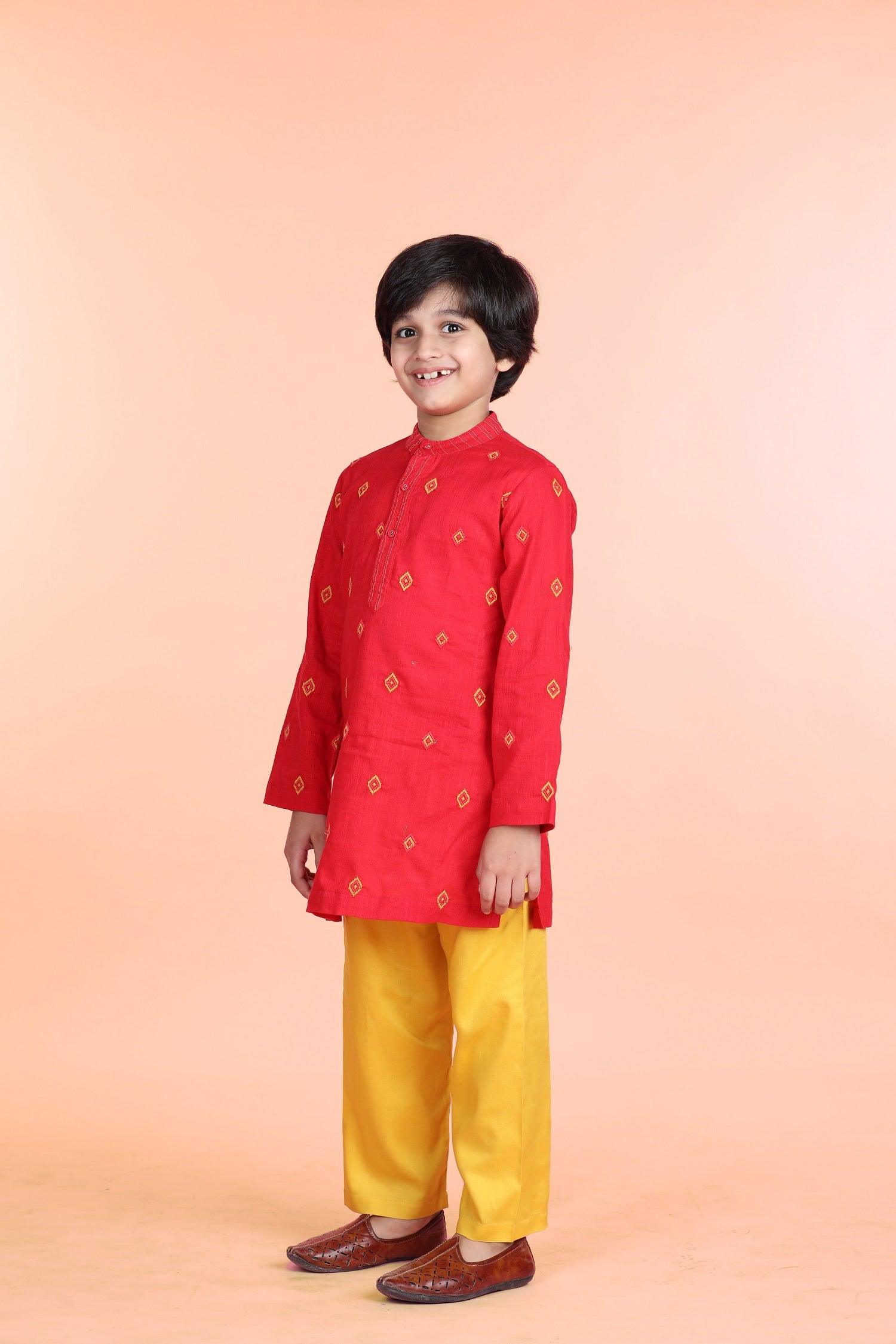Utsav Red Embroidered Kurta Boys (12 Months-12 Years) Ratan Texprocess Pvt. Ltd