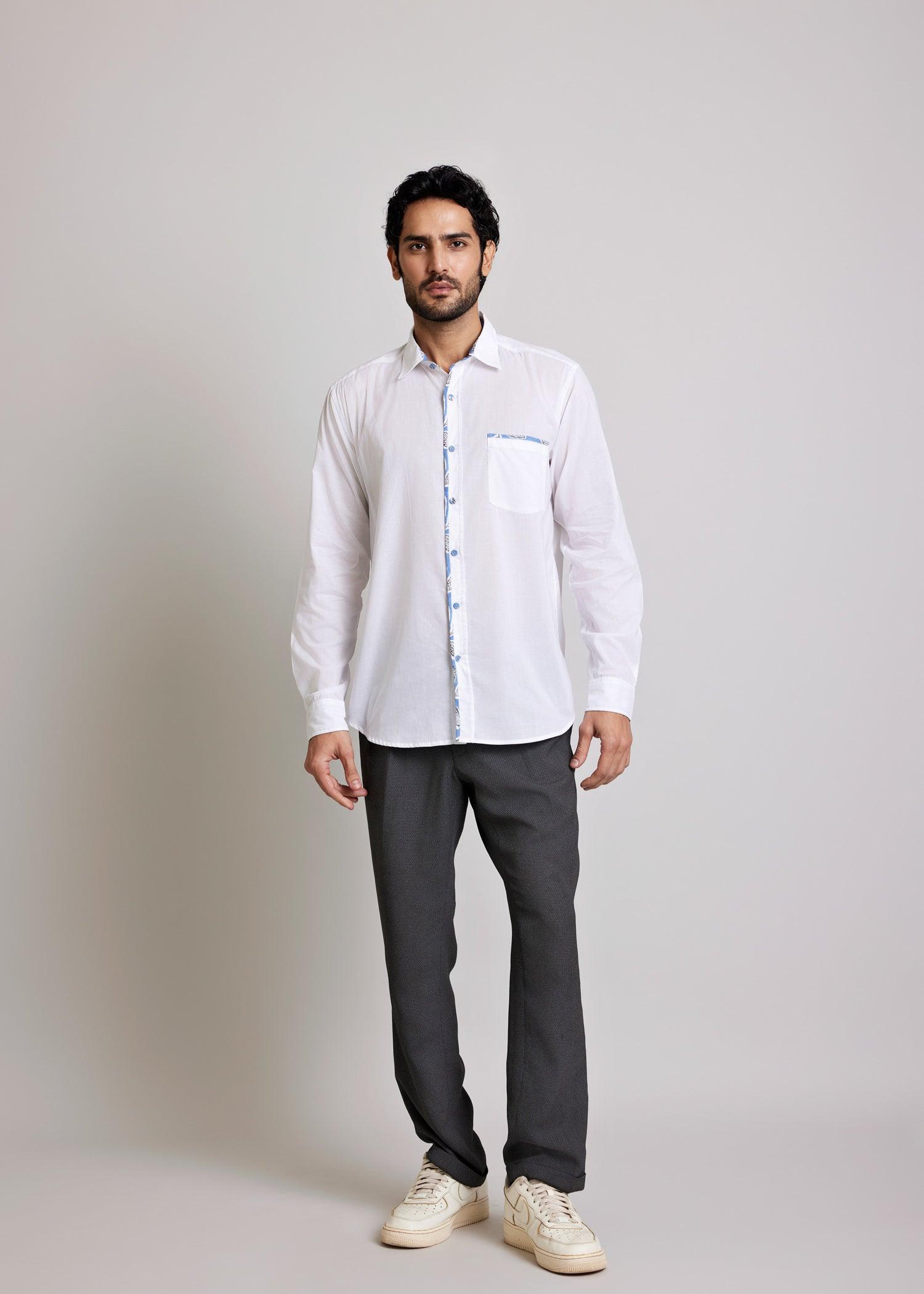 White Regular Cotton Vintage Floral Jaal Full Sleeve Shirt Ratan Texprocess Pvt. Ltd