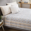 Geometric Dribble Mustard & Charcoal Hand Block Printed Cotton Bedcover