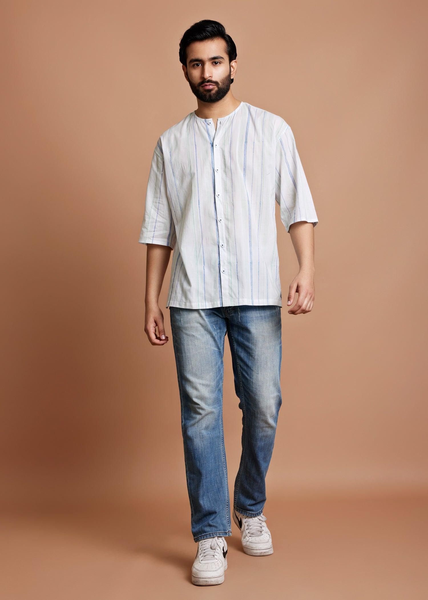 Blue Regular Cotton Essential Baggy Half Sleeve Shirt Ratan Texprocess Pvt. Ltd