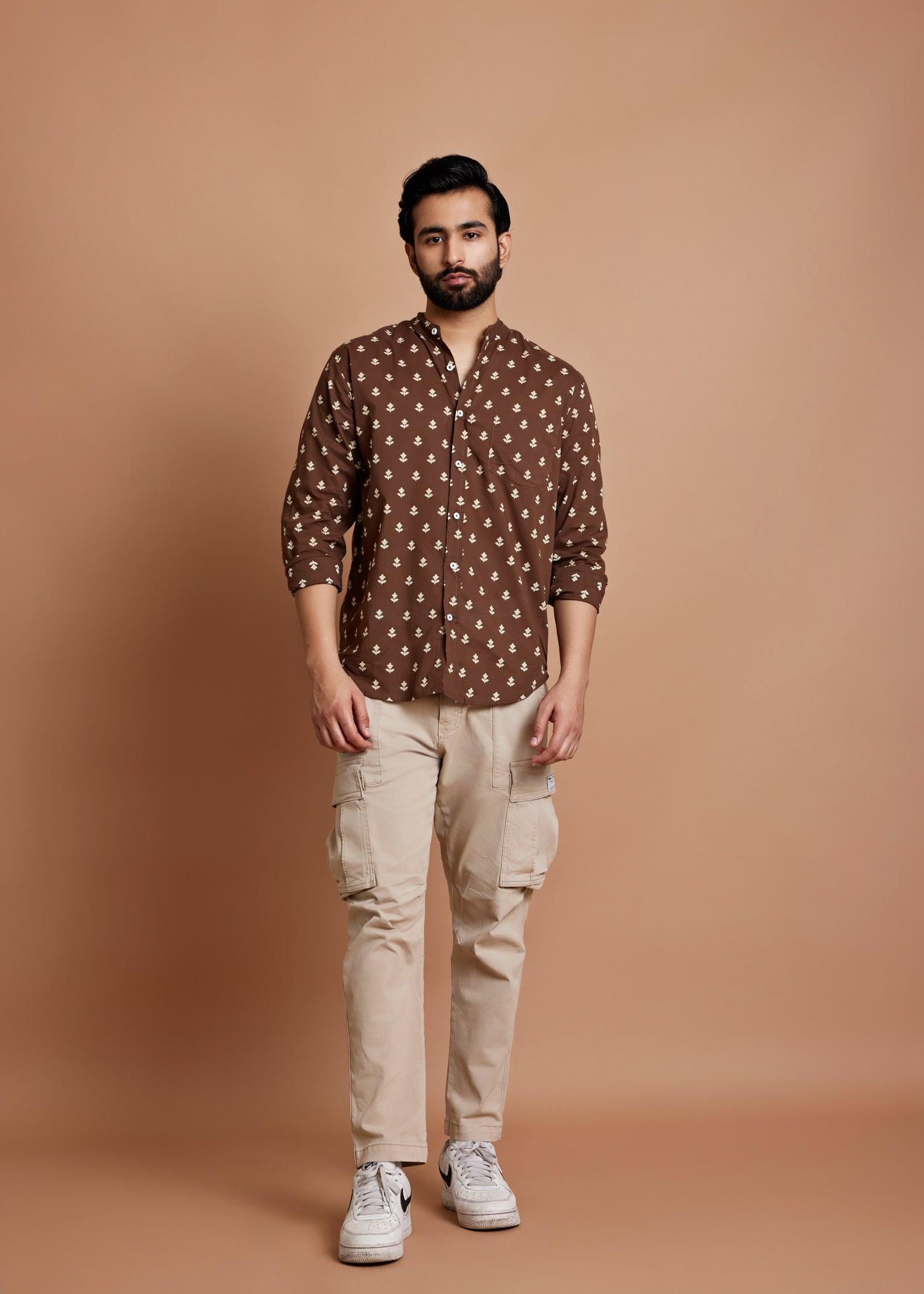 Dark Brown Regular Cotton Full Sleeve Shirt Ratan Texprocess Pvt. Ltd