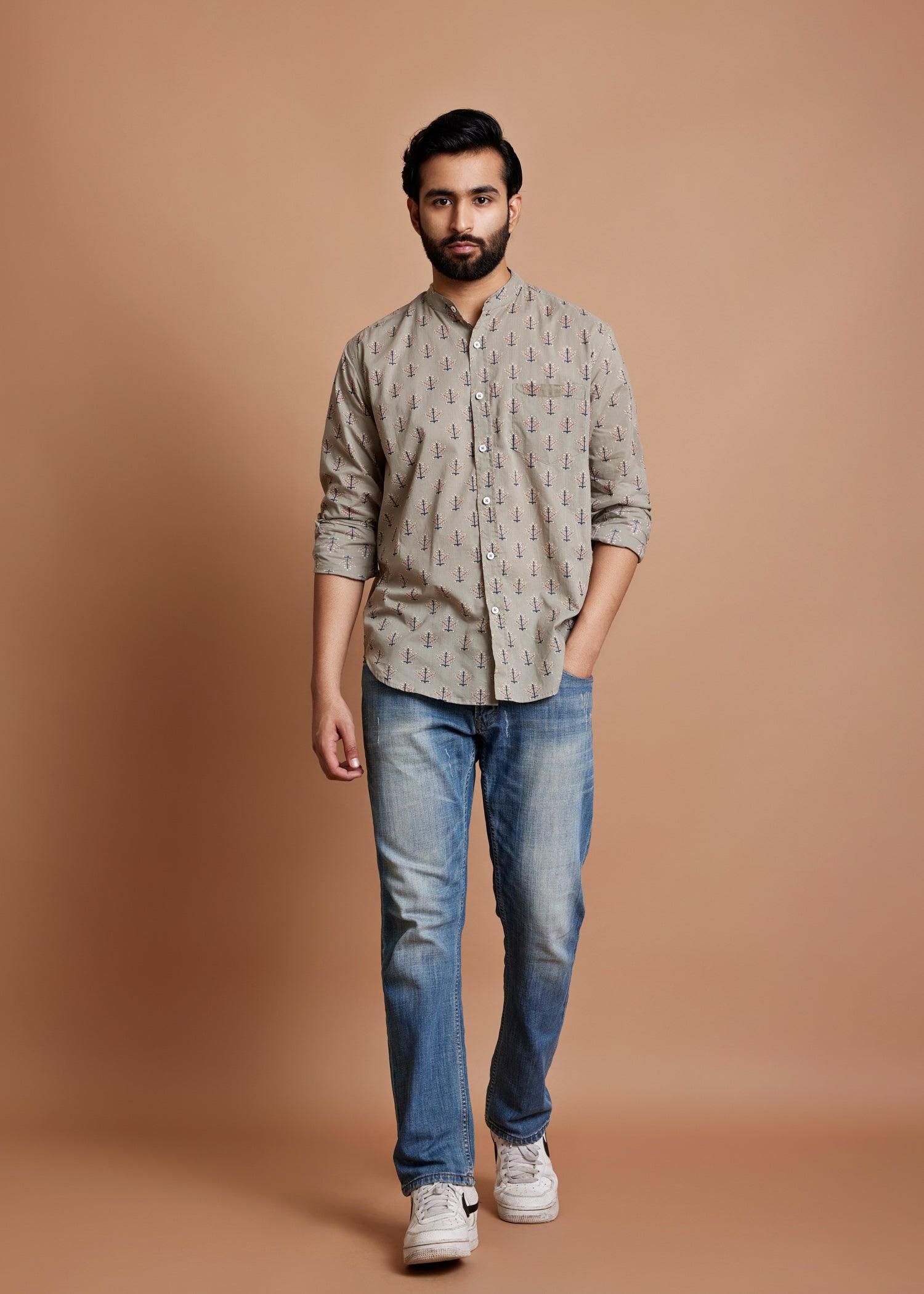Grey Regular Cotton Full Sleeve Shirt Ratan Texprocess Pvt. Ltd