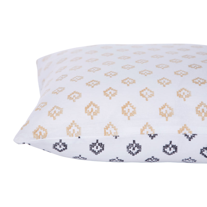 Geometric Dribble Mustard & Charcoal Hand Block Print Cotton Cushion Cover