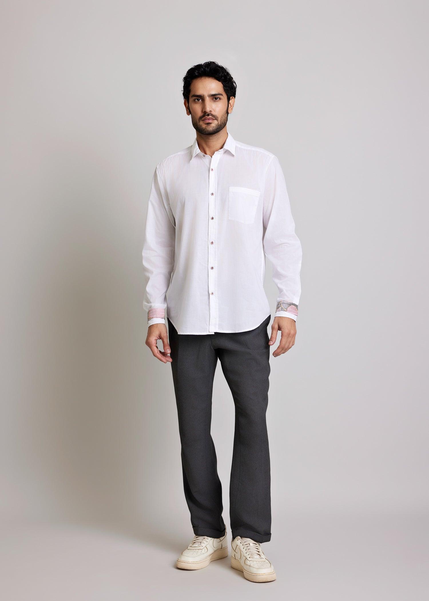 White Regular Cotton Hazel Stripes Print Full Sleeve Shirt Ratan Texprocess Pvt. Ltd