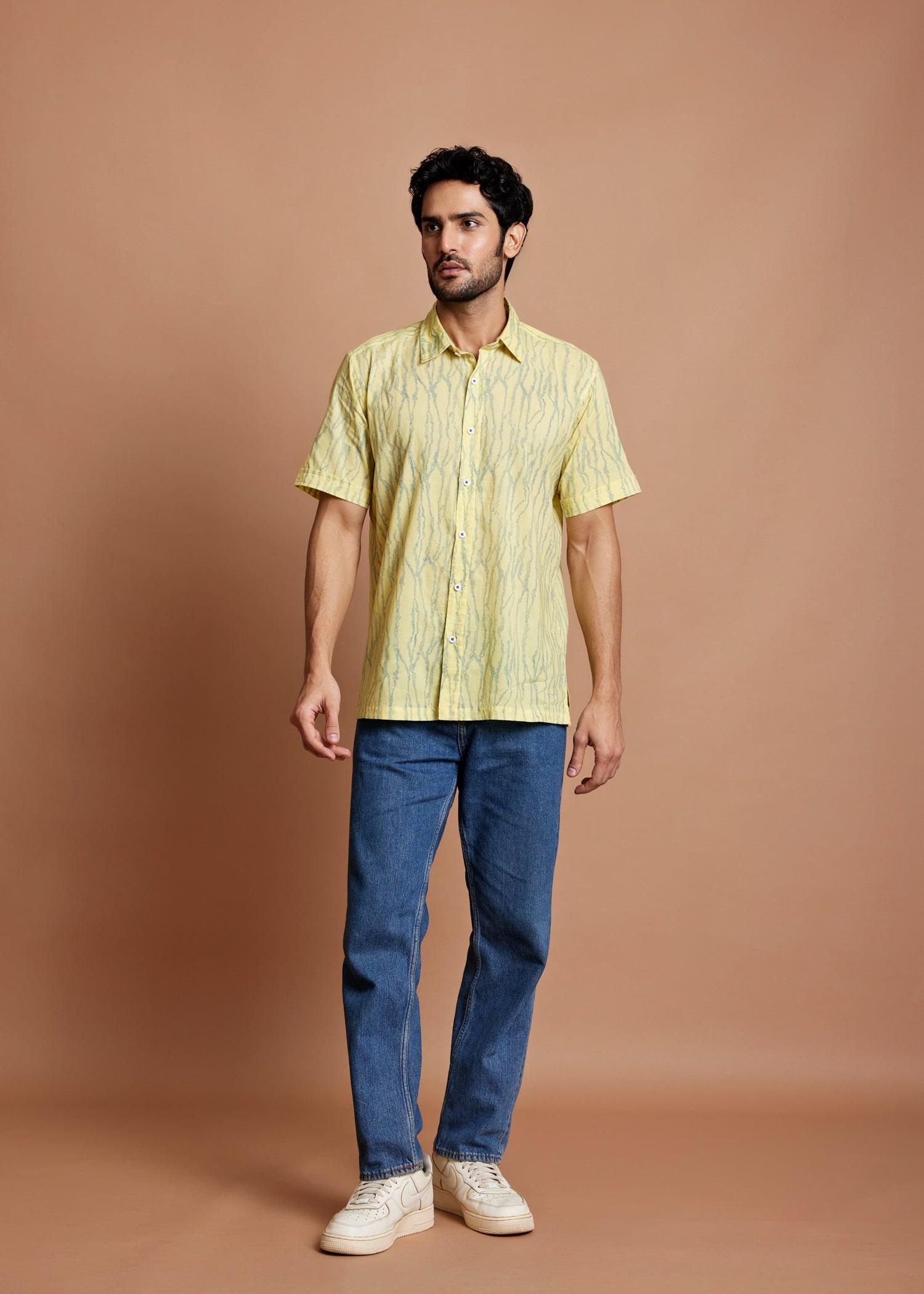 Yellow Desert Print Regular Cotton Half Sleeve Shirt Ratan Texprocess Pvt. Ltd