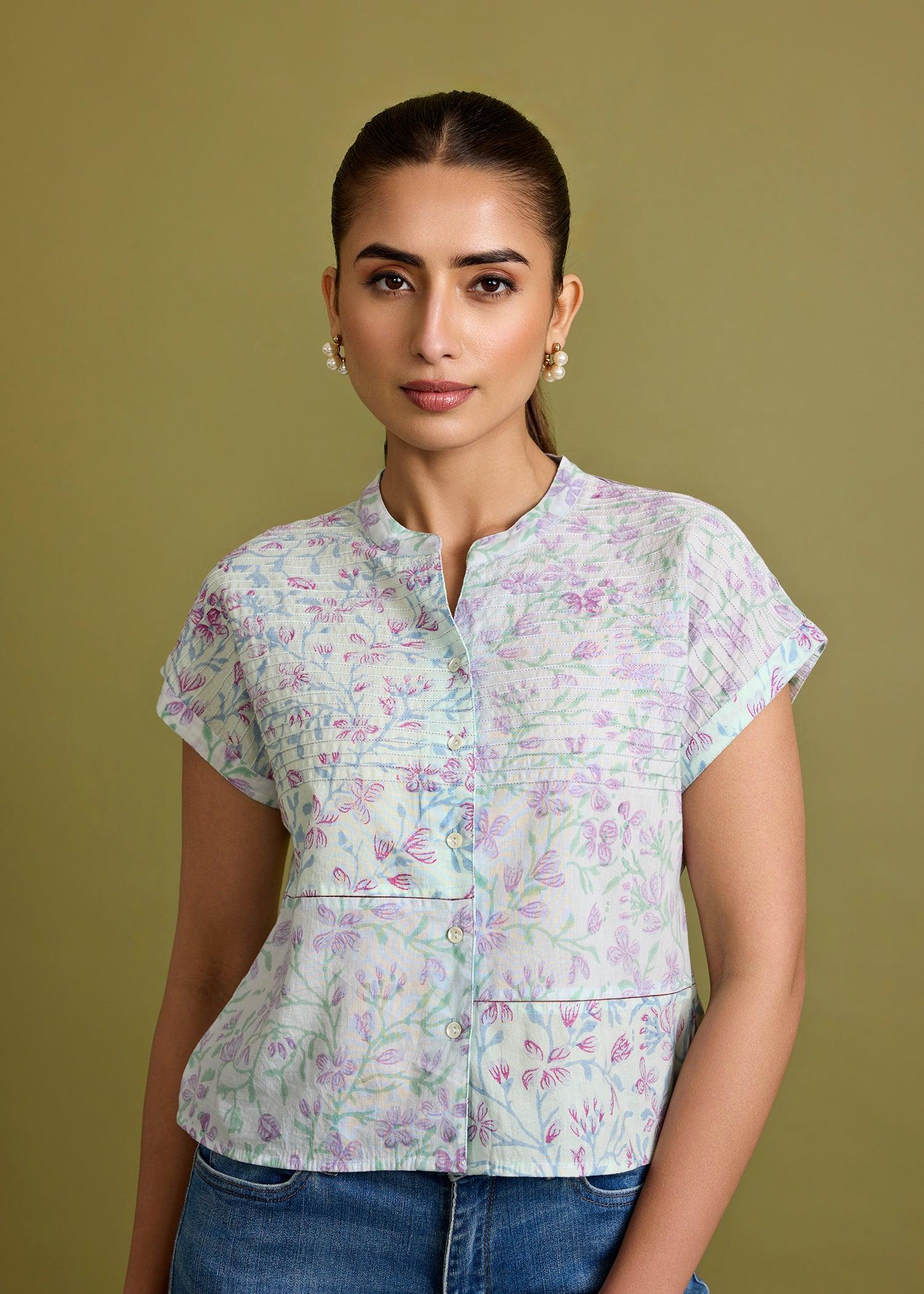 Illusion Blue Cotton Box Crop Top Ratan Texprocess Pvt. Ltd