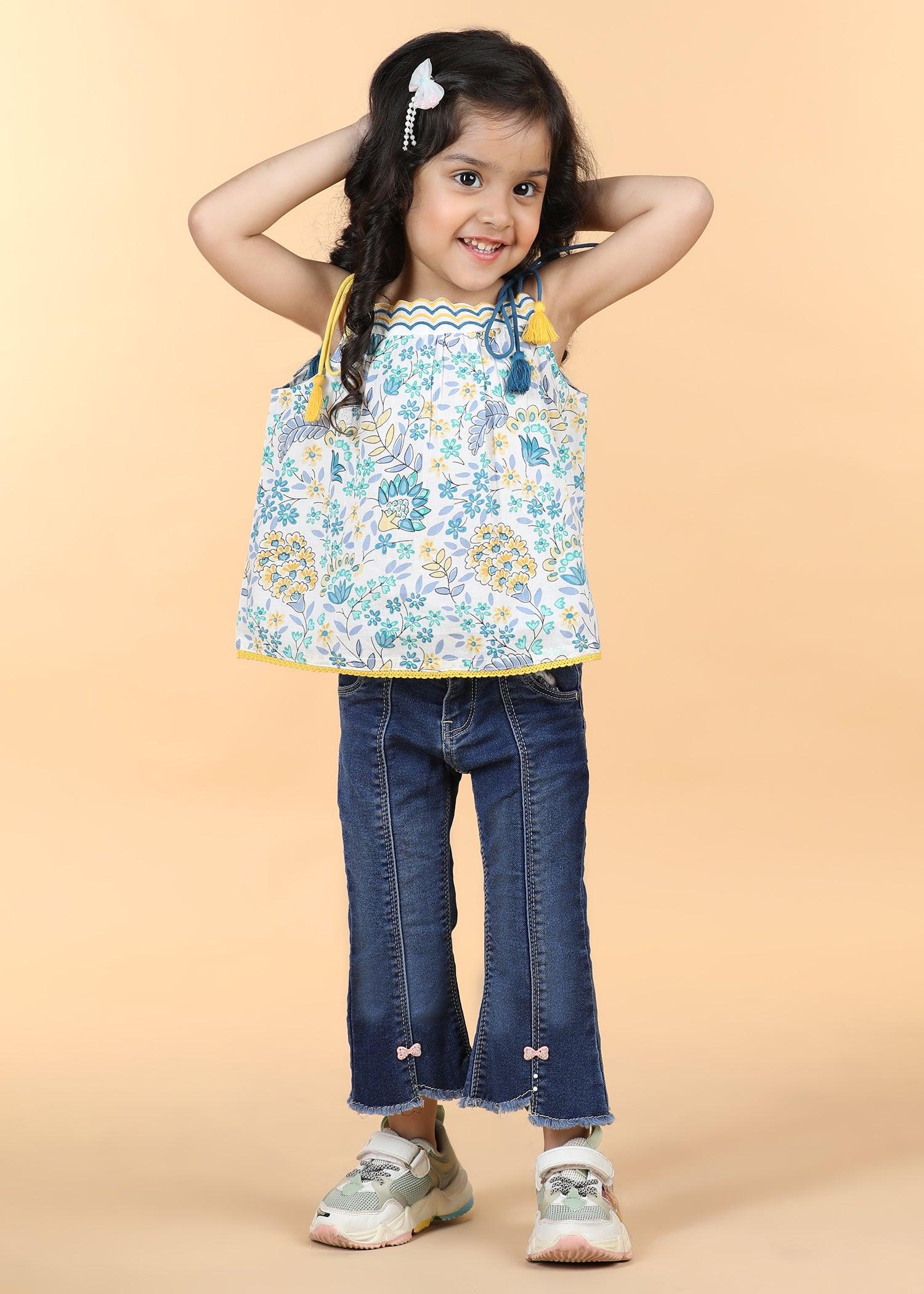 Blue Green Cotton Strappy Top Girls (6 Months -12 Yrs) Ratan Texprocess Pvt. Ltd