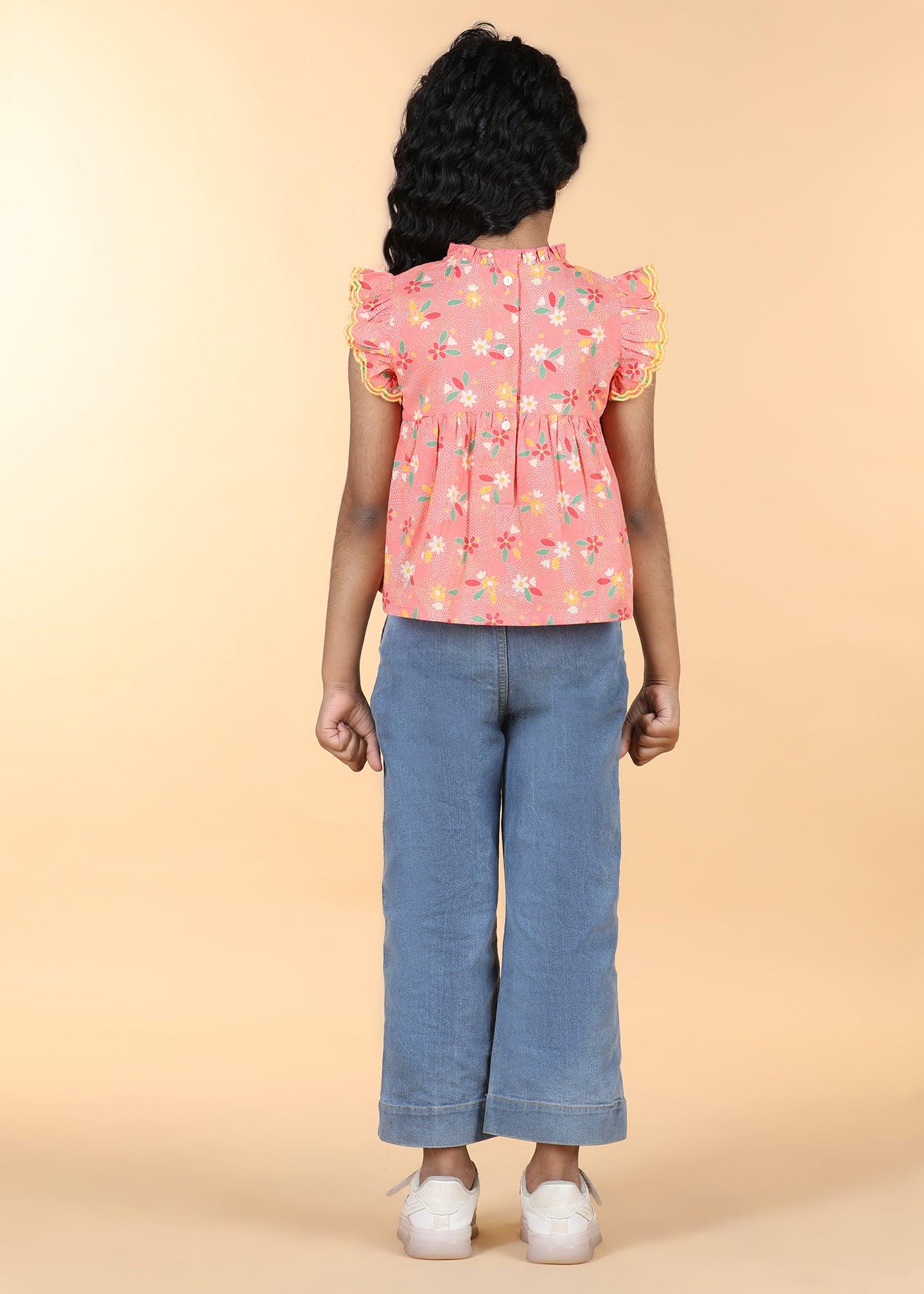Peach Cotton Takshita Top Girls (6 Months -12 Yrs) Ratan Texprocess Pvt. Ltd