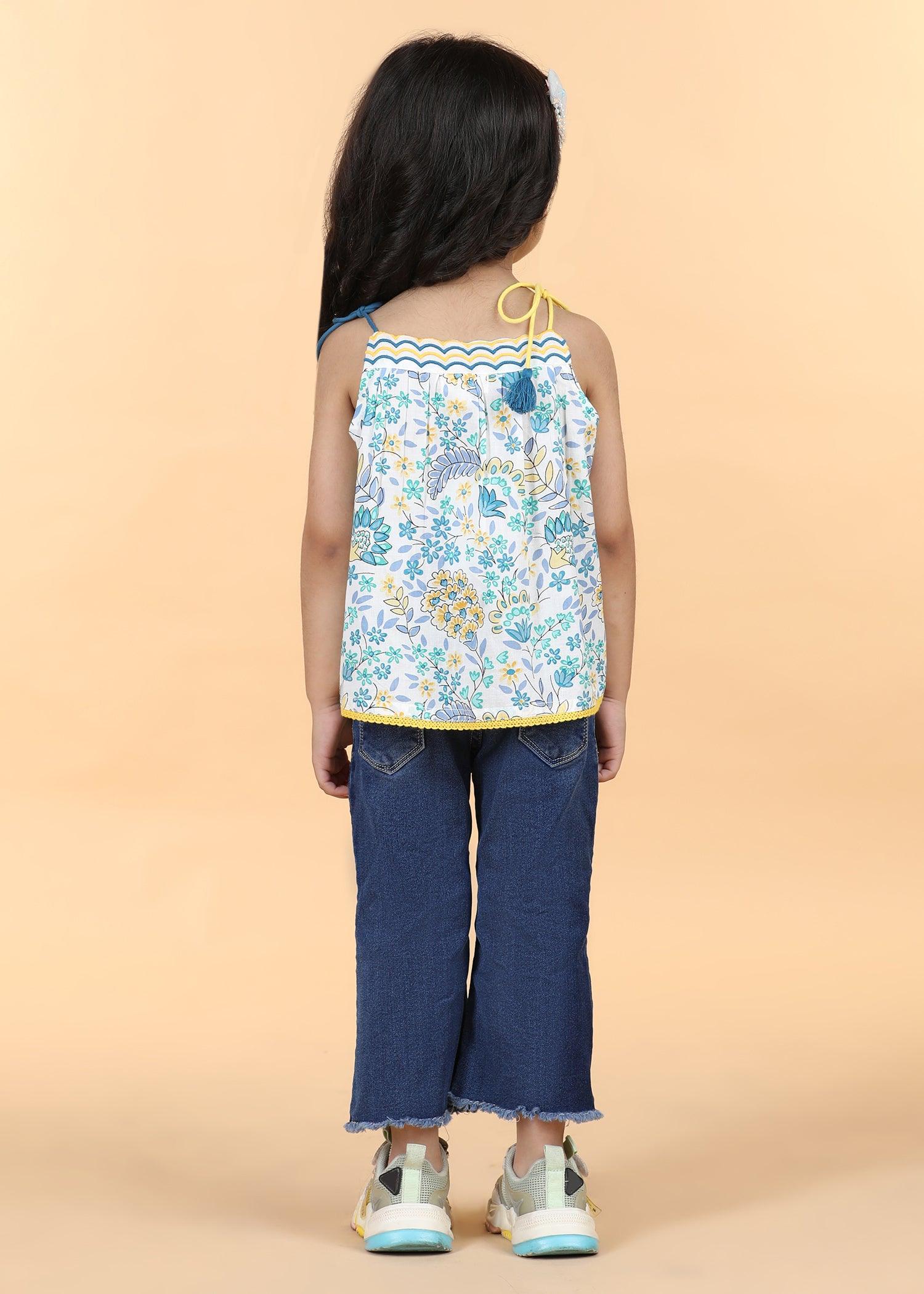 Blue Green Cotton Strappy Top Girls (6 Months -12 Yrs) Ratan Texprocess Pvt. Ltd