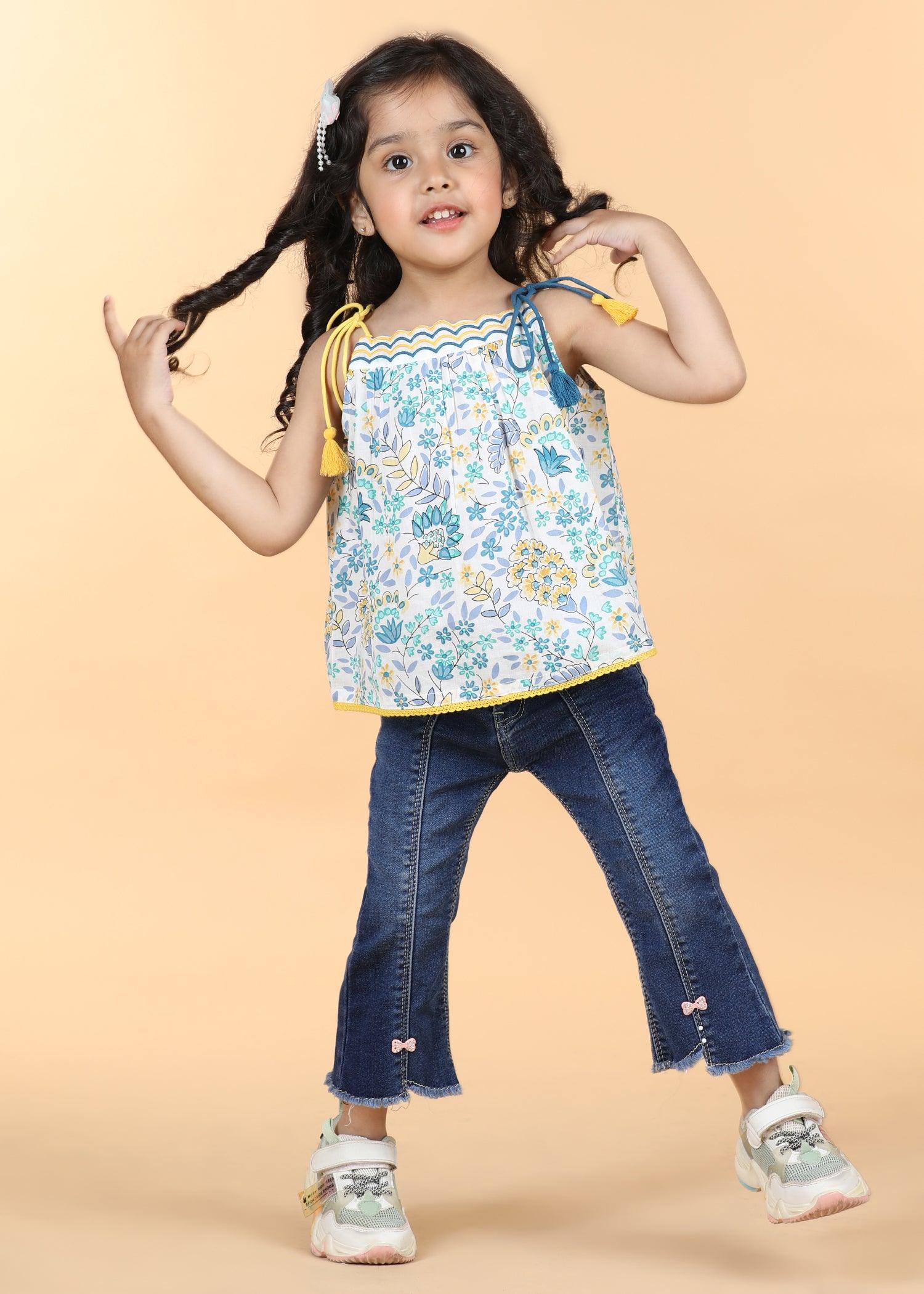 Blue Green Cotton Strappy Top Girls (6 Months -12 Yrs) Ratan Texprocess Pvt. Ltd