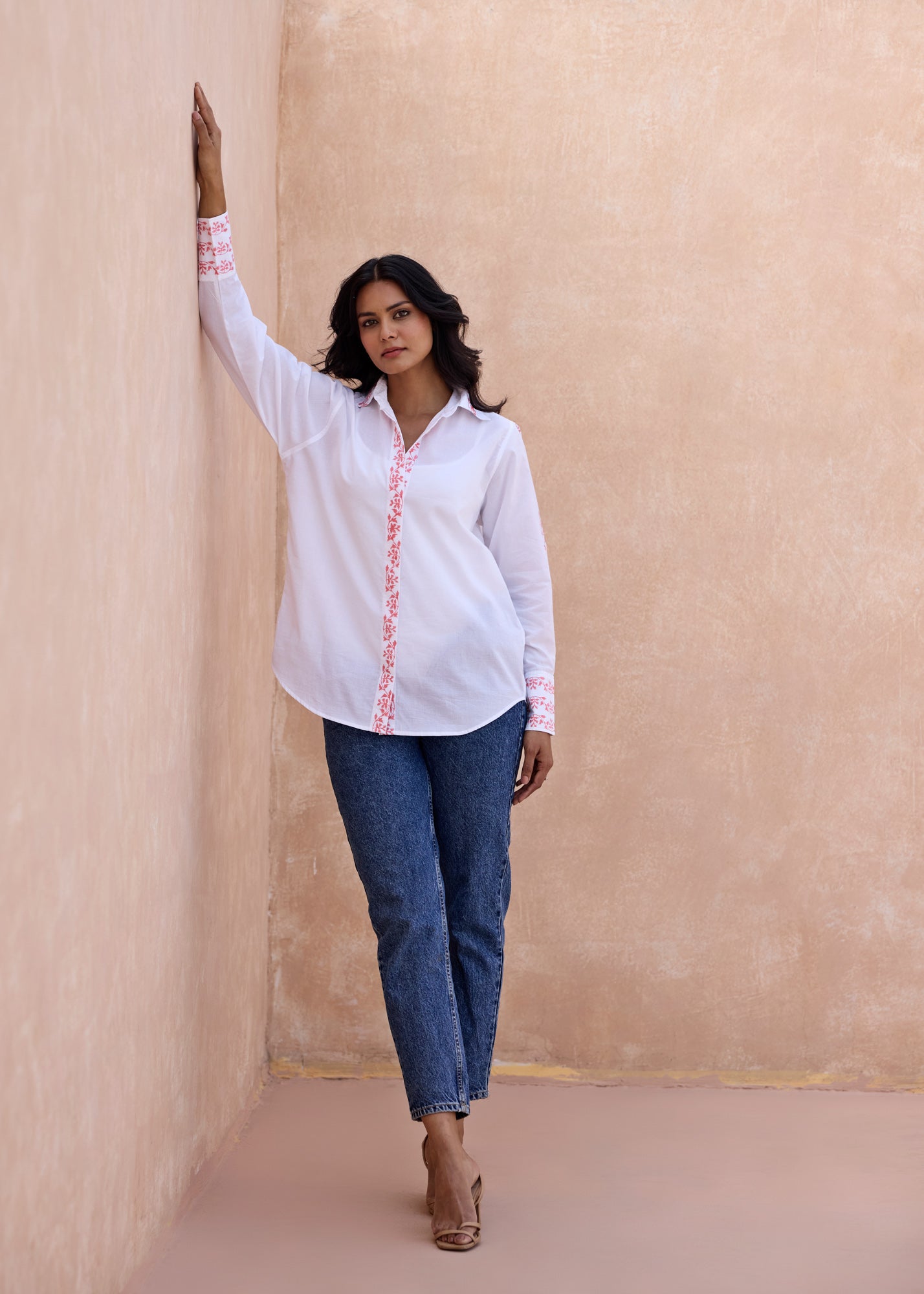 Oxford Cotton Shirt-White/Pink
