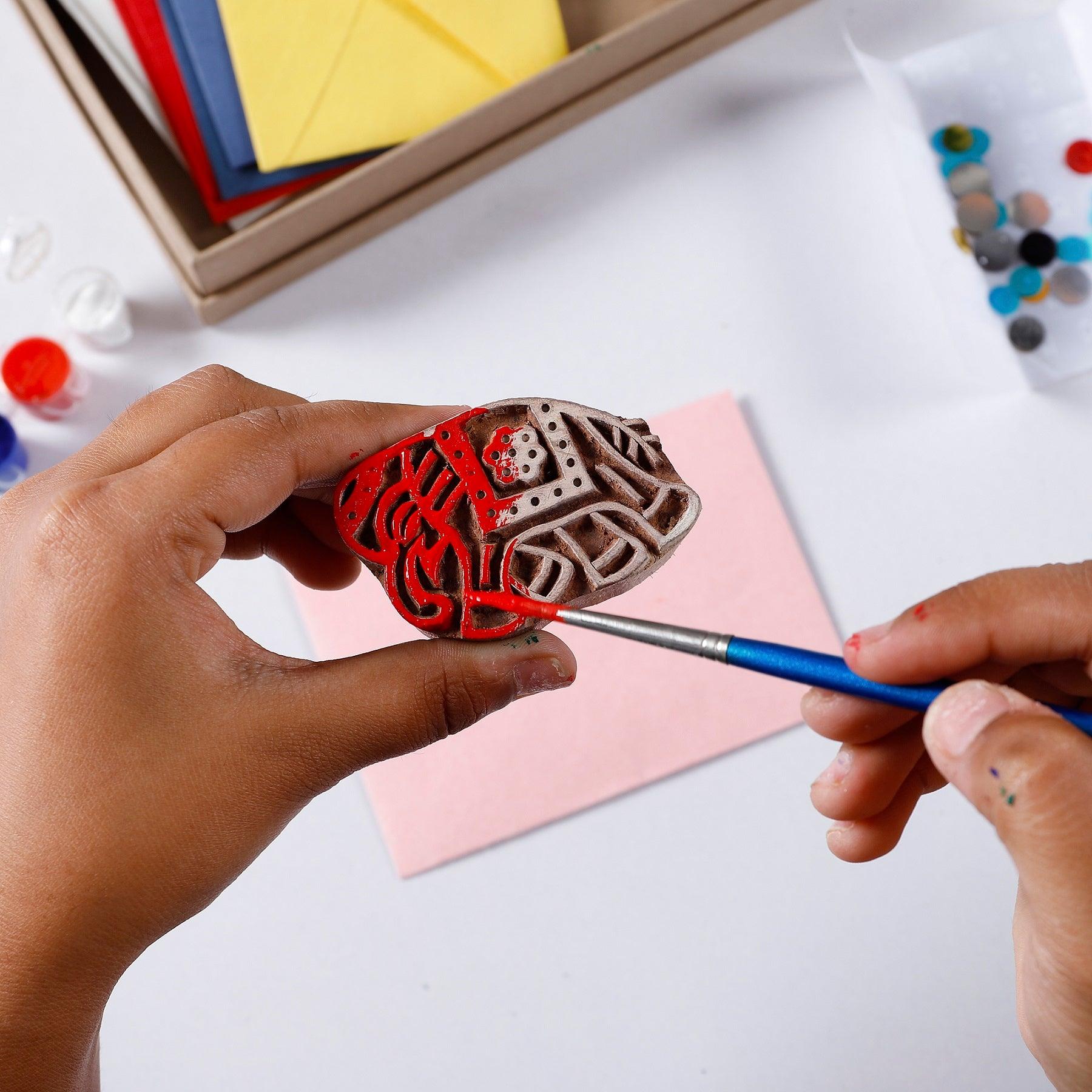 Multicolor DIY Blockprinting Kit for Notecards in Elephant