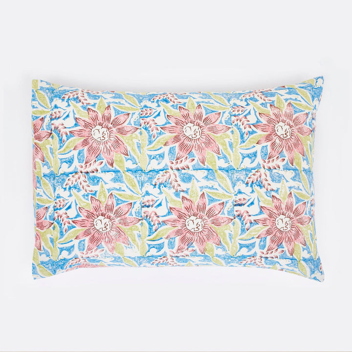 Sunflower Green & Pink Hand Block Print Cotton Pillow Cover