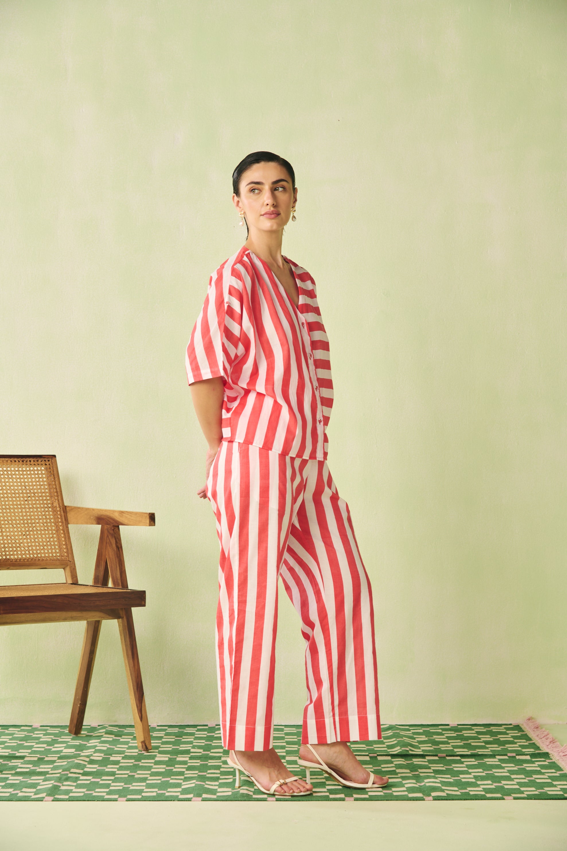 V-Neck Oversized Top - Red