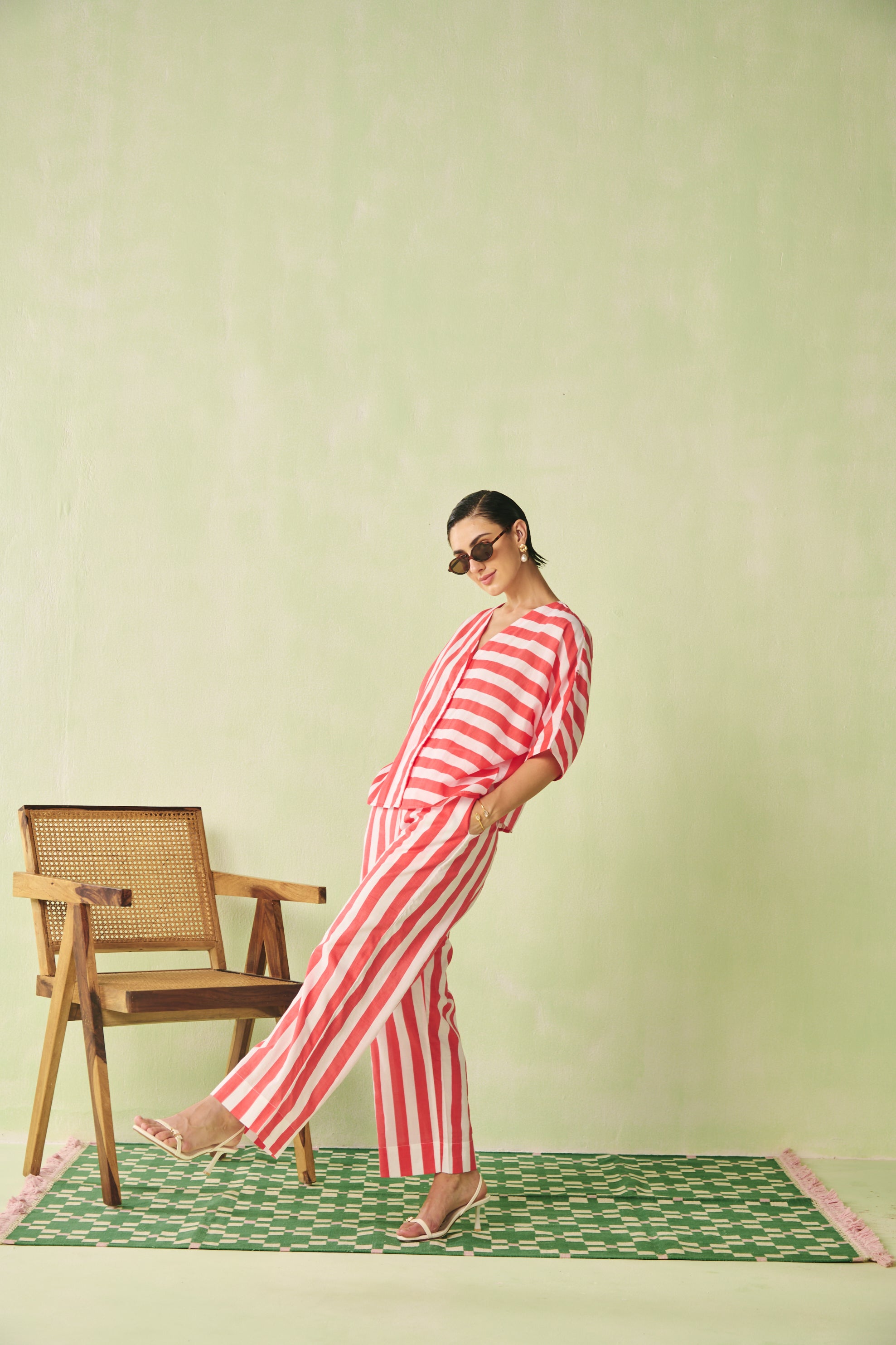 V-Neck Oversized Top - Red