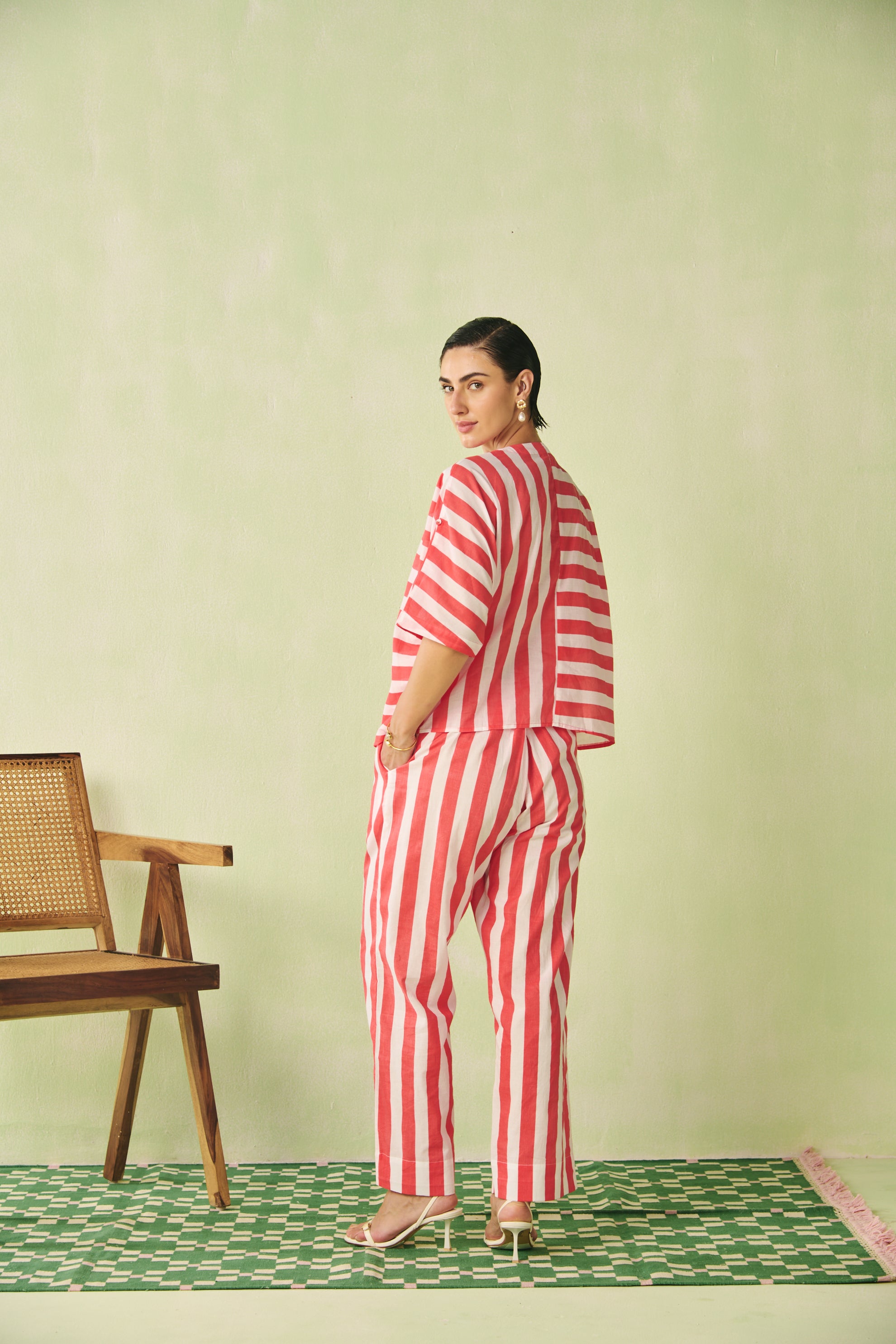 V-Neck Oversized Top - Red