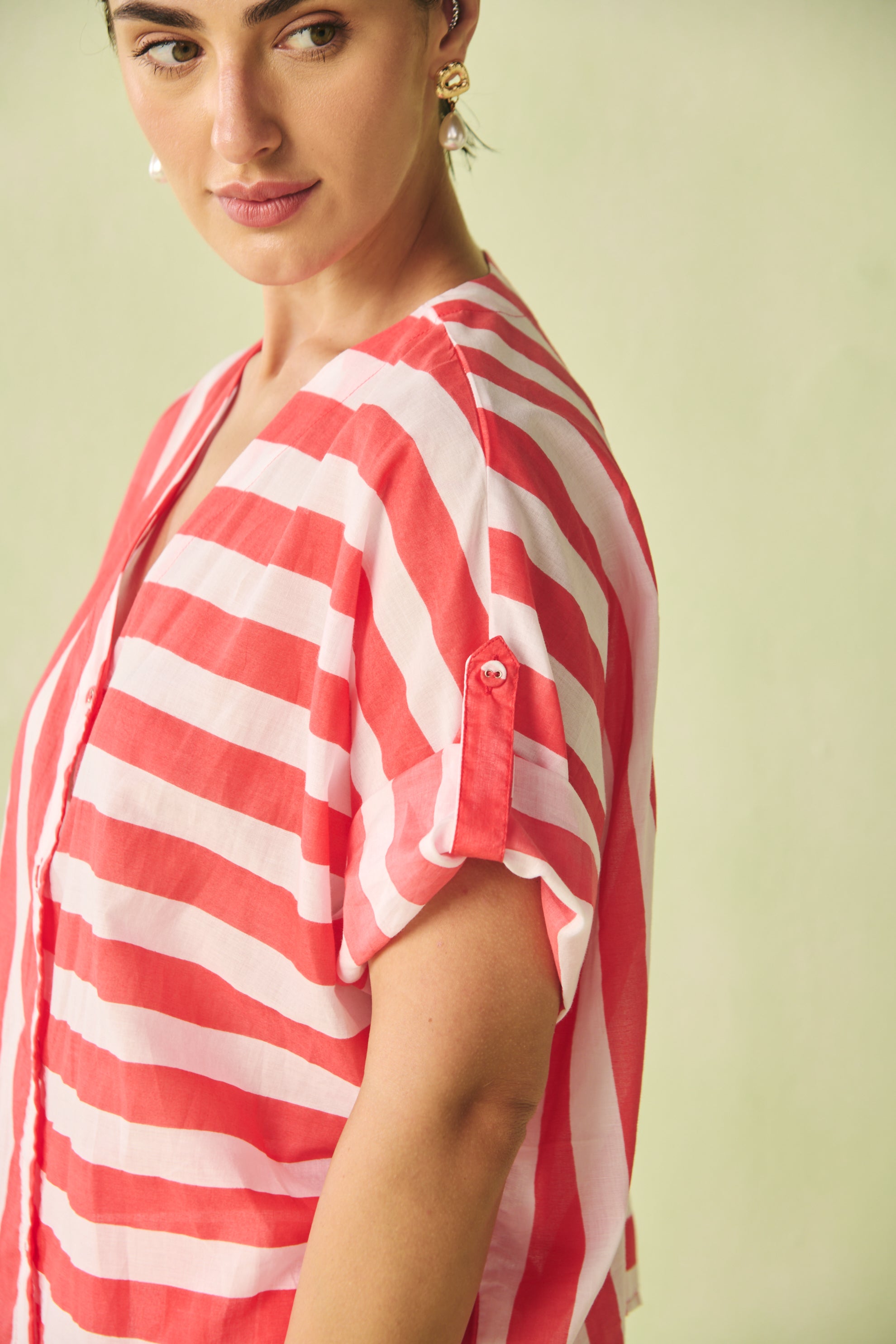 V-Neck Oversized Top - Red