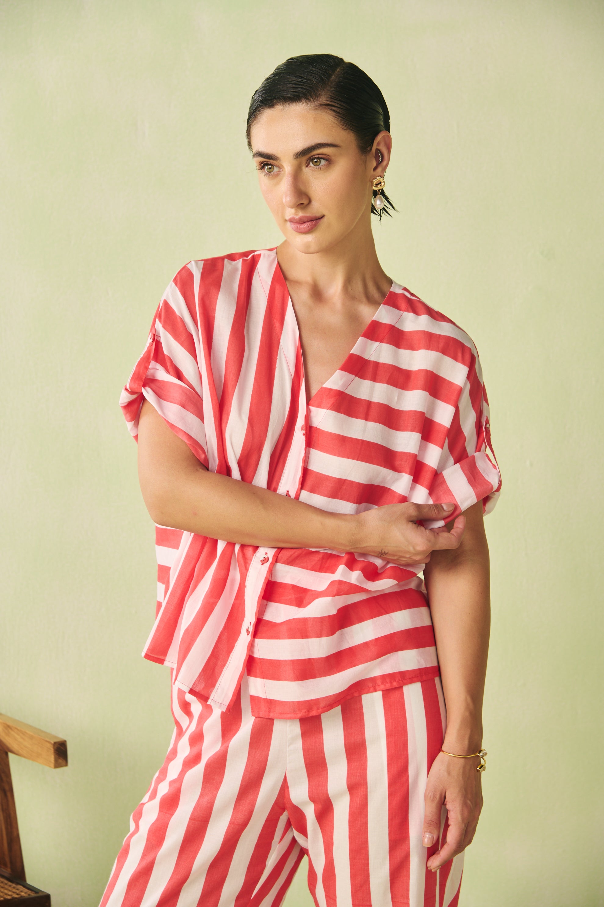 V-Neck Oversized Top - Red