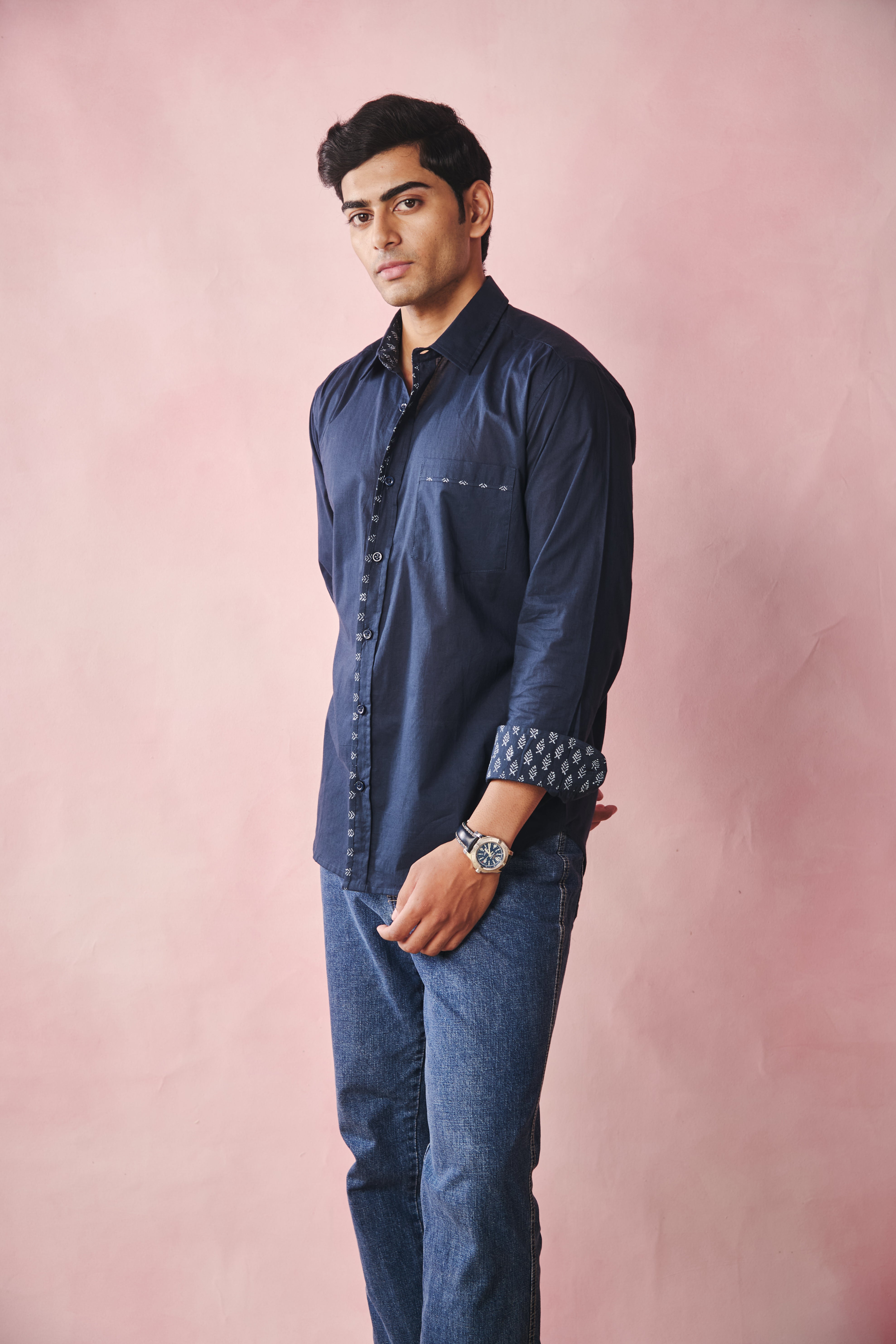 Full Sleeves Collar Shirt-Navy Blue