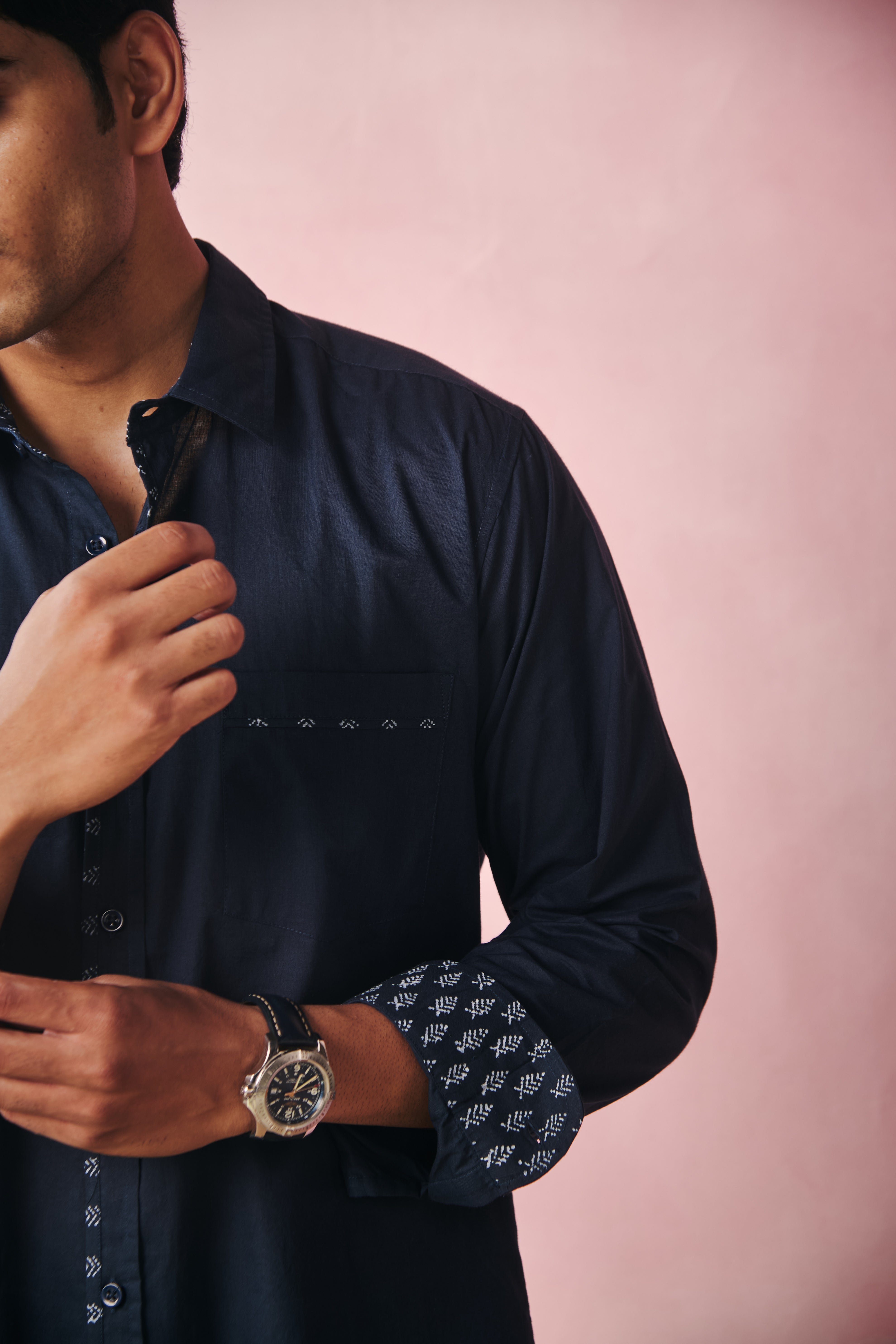 Full Sleeves Collar Shirt-Navy Blue